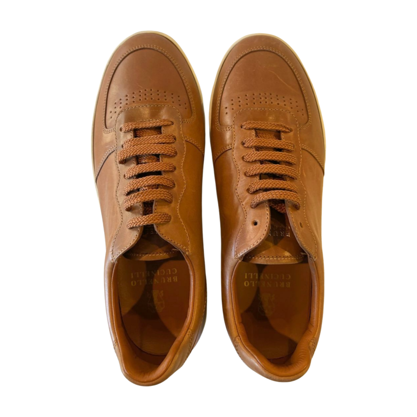 Brunello Cucinelli Lattice Naturale Leather Sneakers - Brown - Mens Size 9