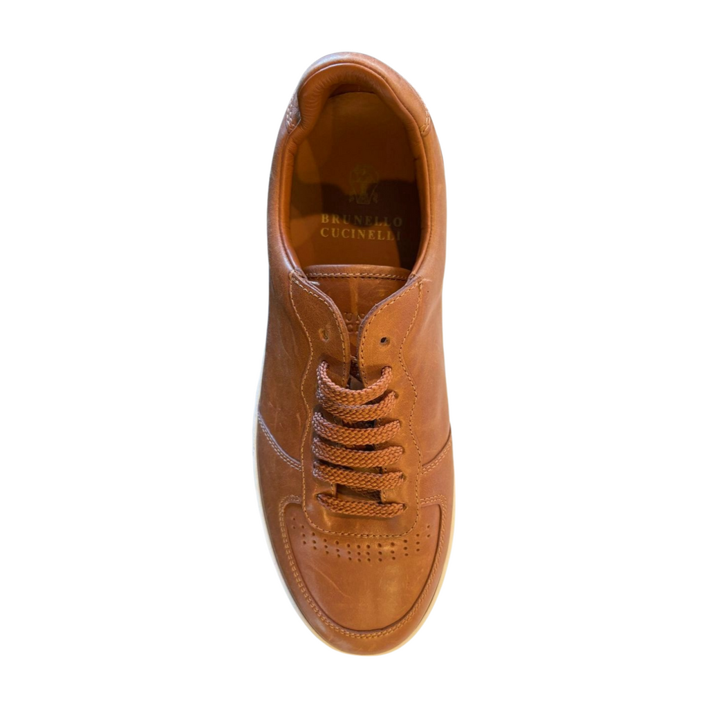Brunello Cucinelli Lattice Naturale Leather Sneakers - Brown - Mens Size 9