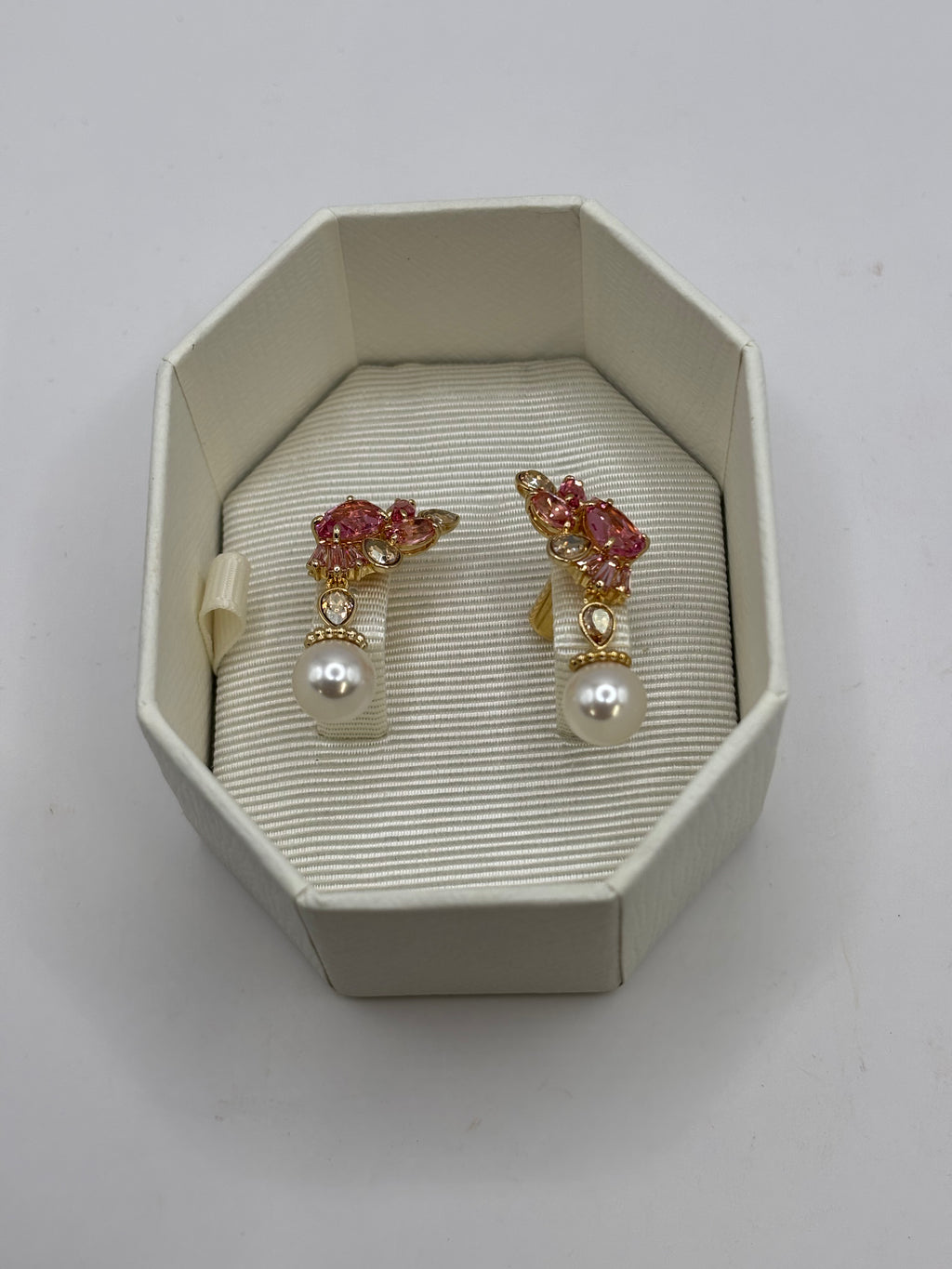 Swarovski Gema Cherry Blossom Drop Earrings - NIB - Pink Crystal Floral Pearl Gold