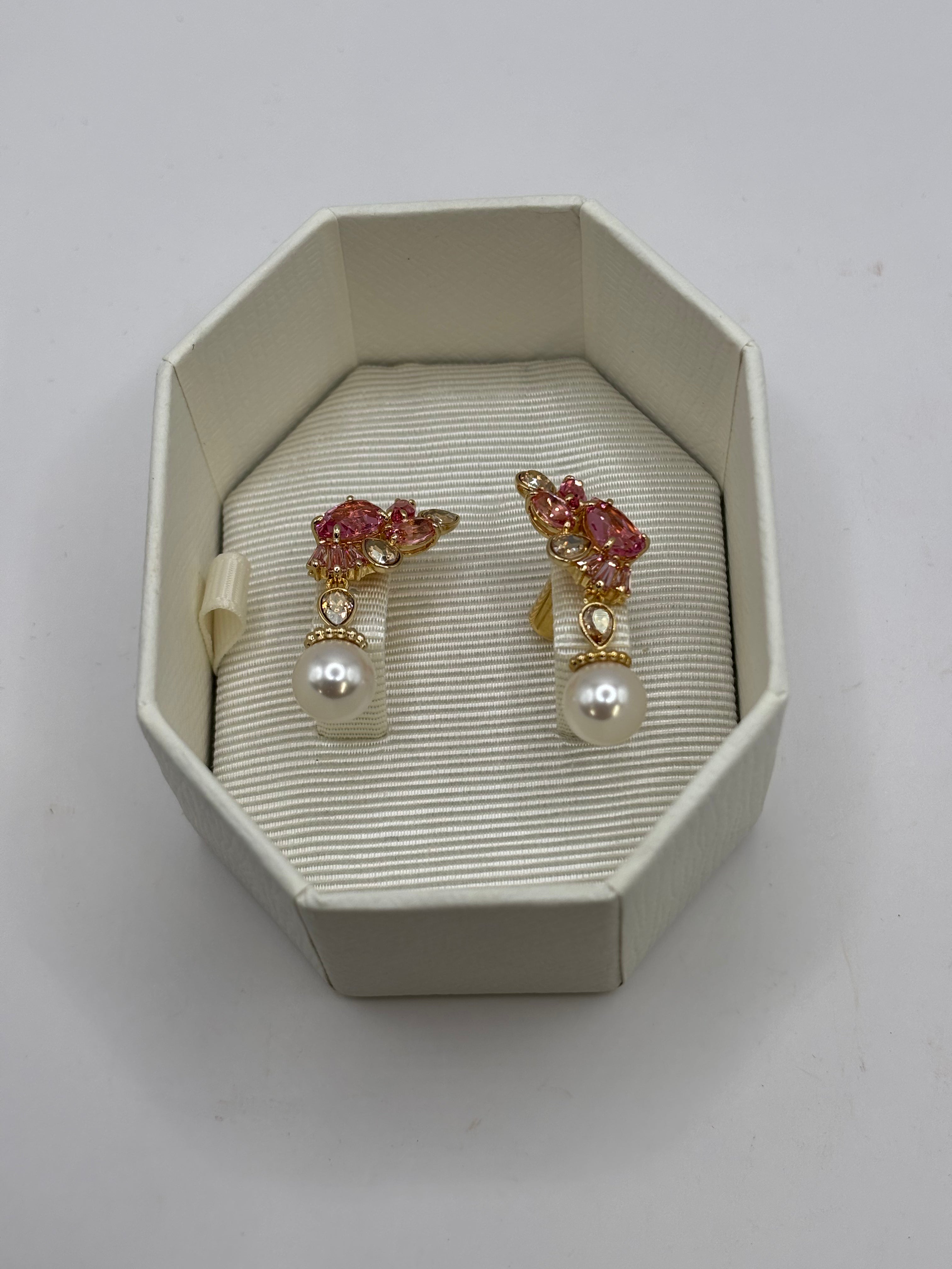Swarovski Gema Cherry Blossom Drop Earrings - NIB - Pink Crystal Floral Pearl Gold