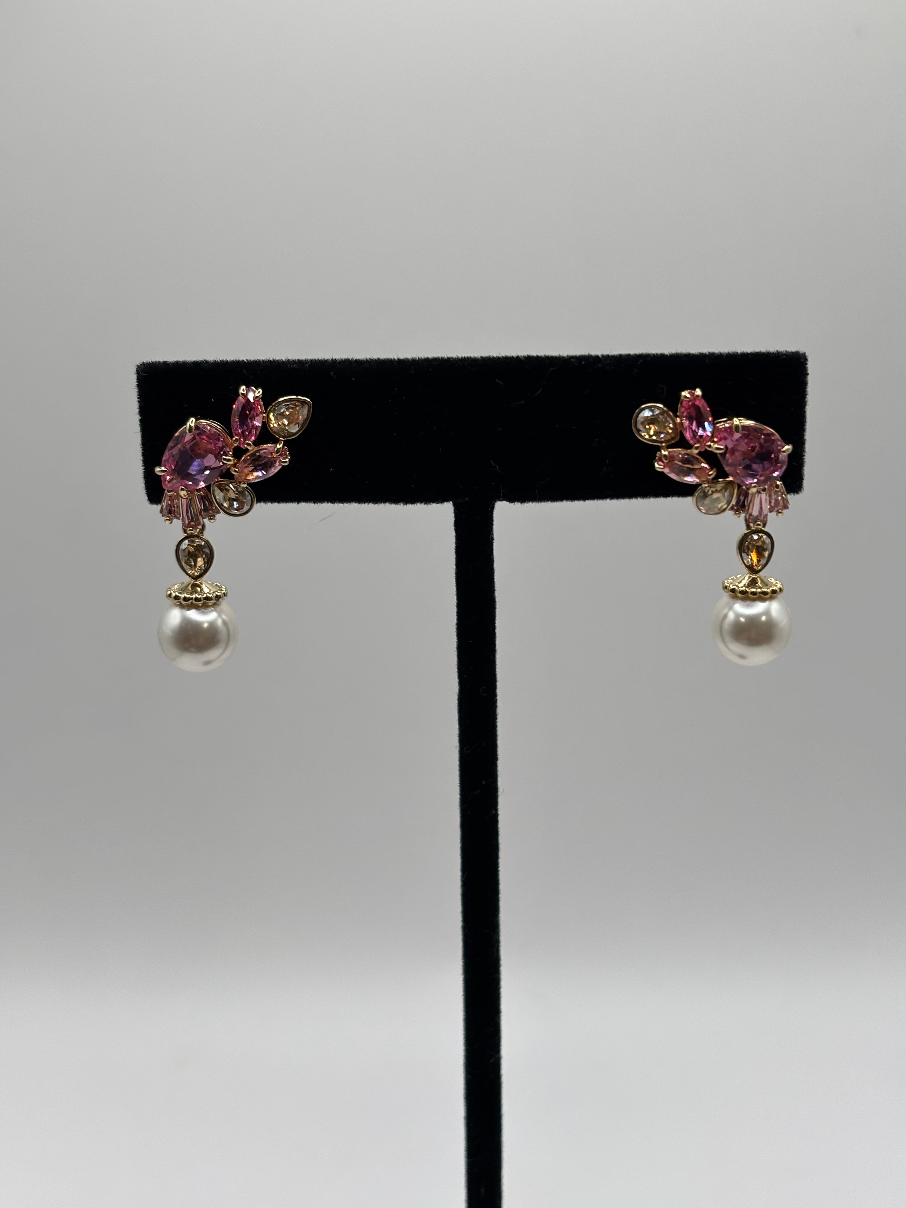 Swarovski Gema Cherry Blossom Drop Earrings - NIB - Pink Crystal Floral Pearl Gold