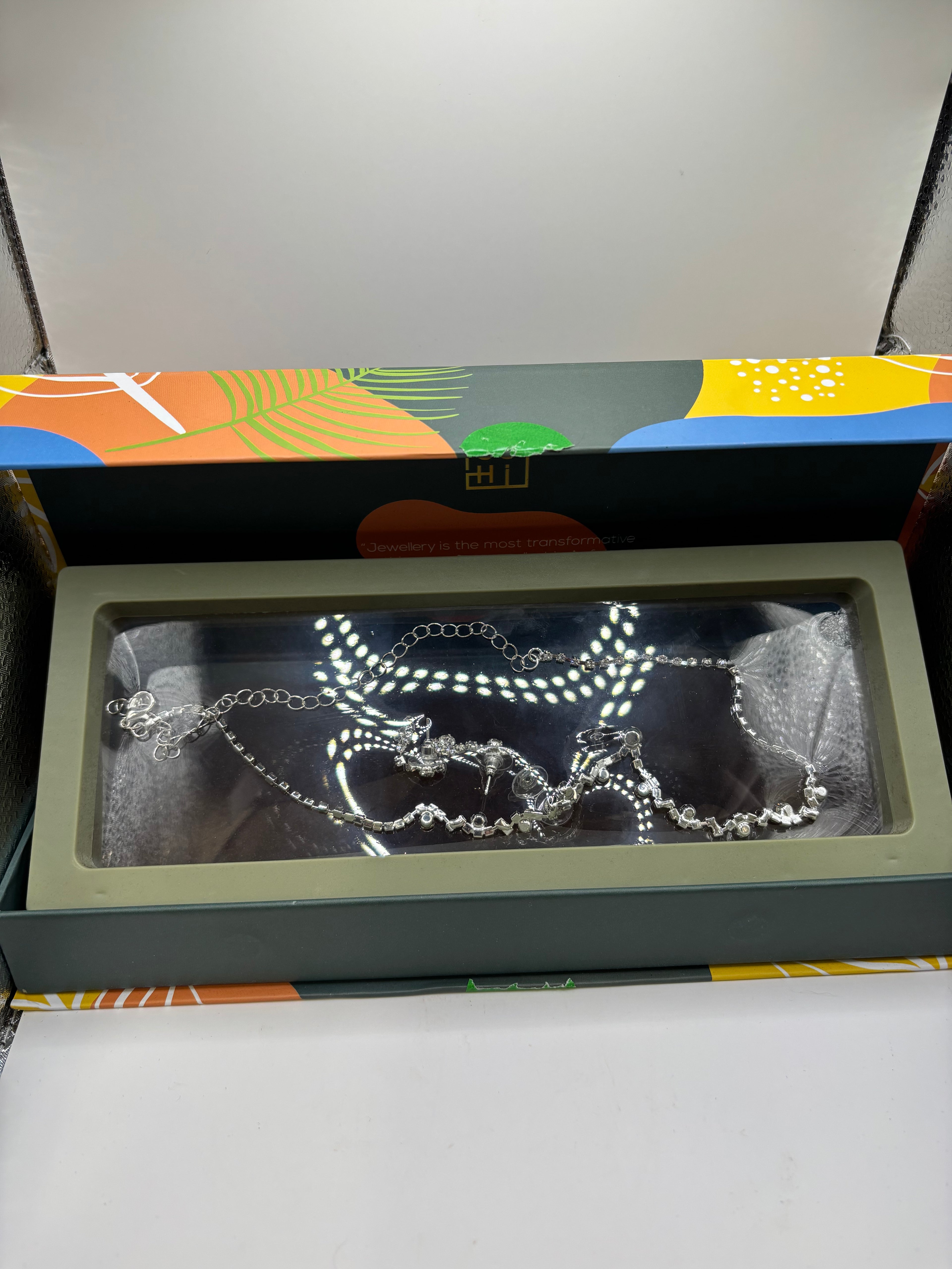 Sohi Opulent Stone Jewelry Set - New in Box - Silver Tone