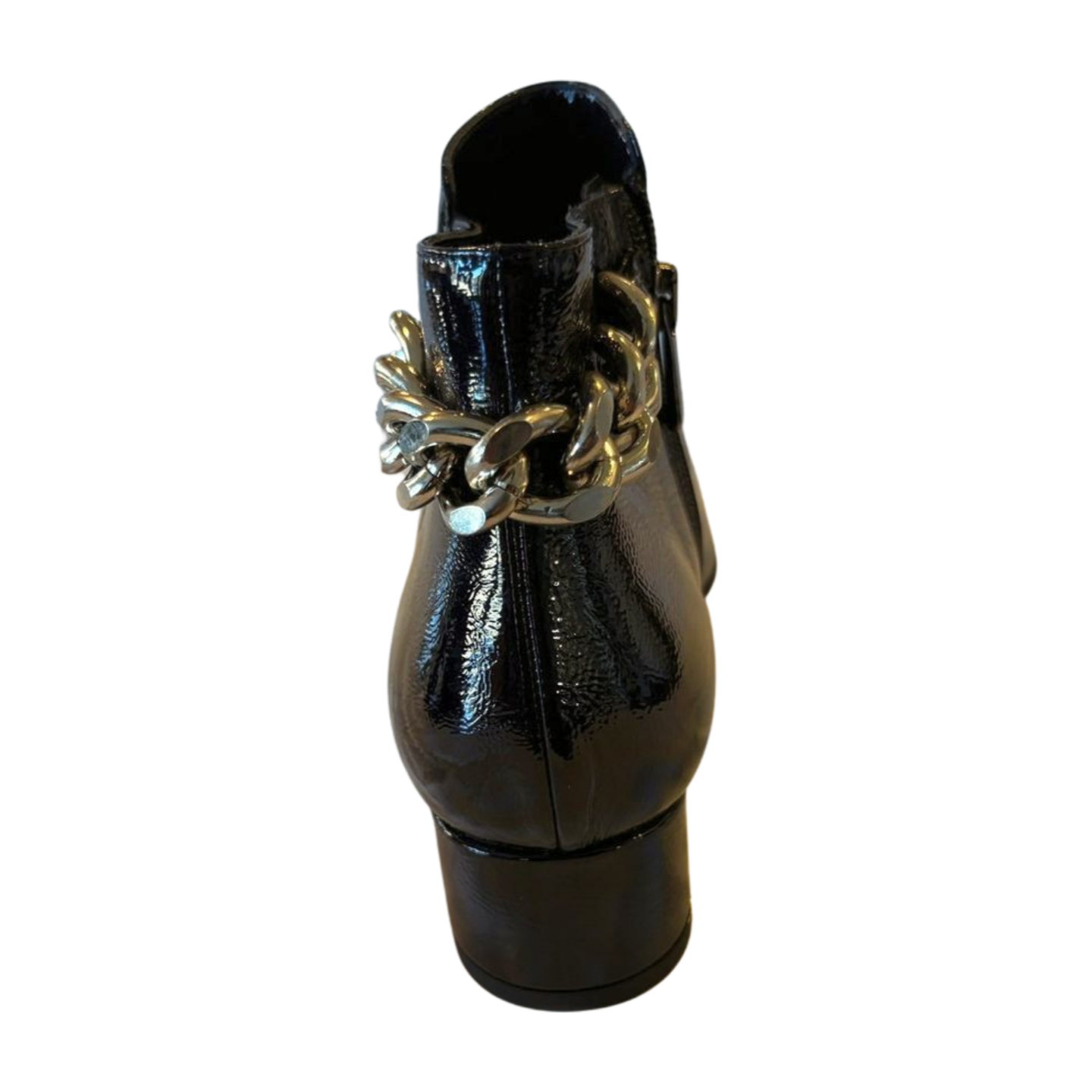 Cristina Elle Black Patent Leather Chain Ankle Boots - Size 8 - Made in Italy