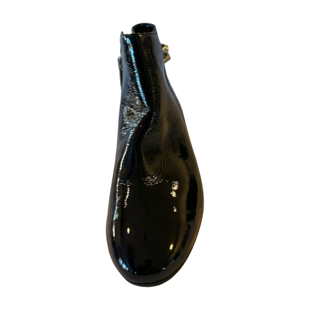 Cristina Elle Black Patent Leather Chain Ankle Boots - Size 8 - Made in Italy