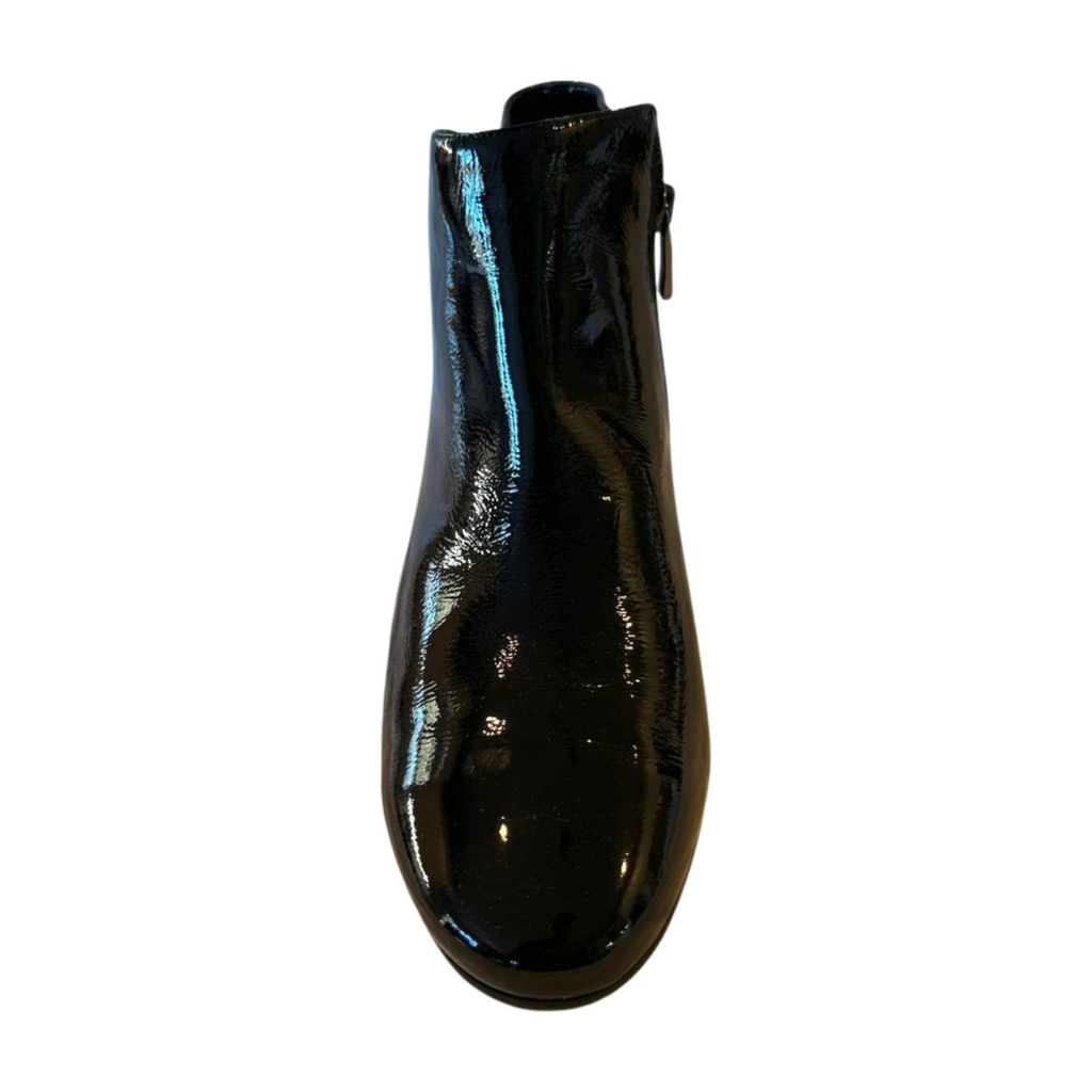 Cristina Elle Black Patent Leather Chain Ankle Boots - Size 8 - Made in Italy