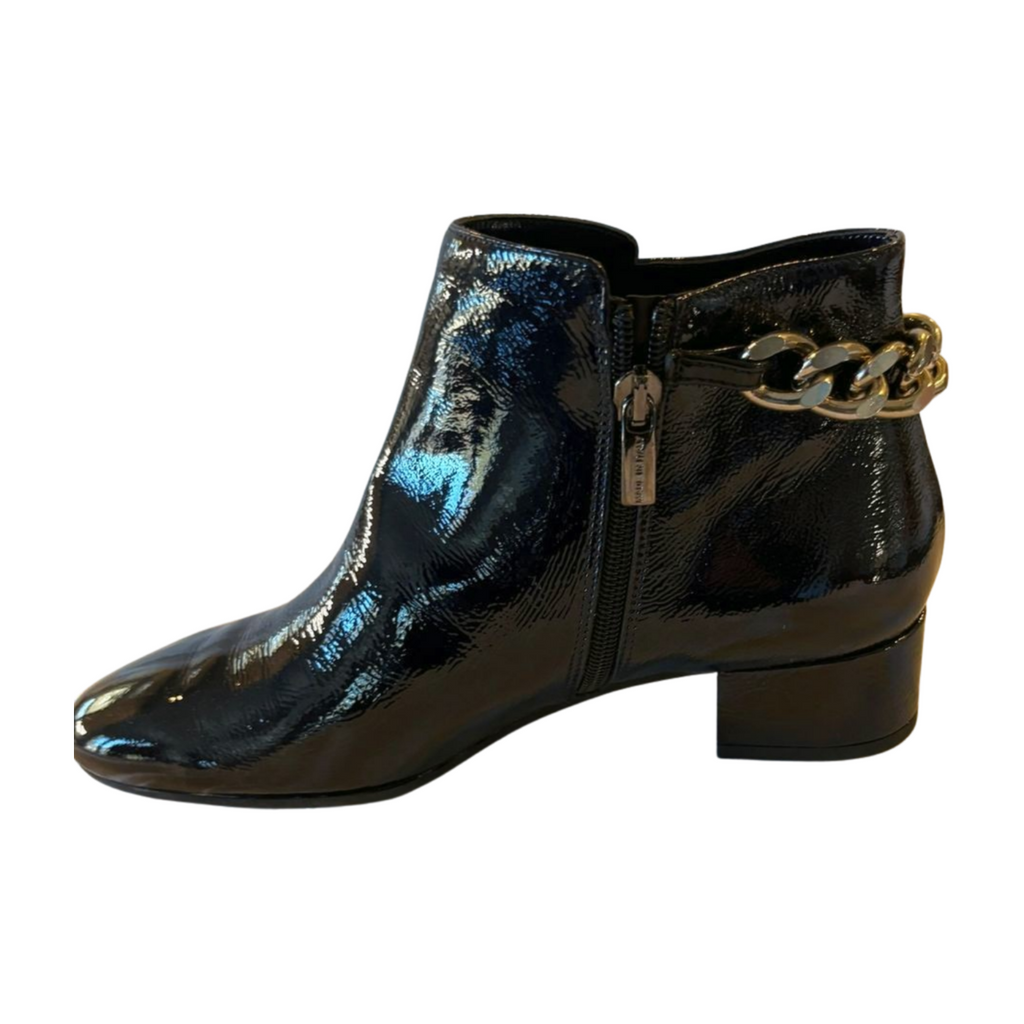 Cristina Elle Black Patent Leather Chain Ankle Boots - Size 8 - Made in Italy