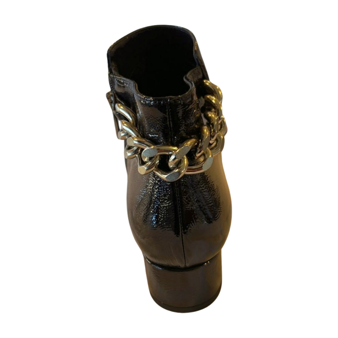 Cristina Elle Black Patent Leather Chain Ankle Boots - Size 8 - Made in Italy