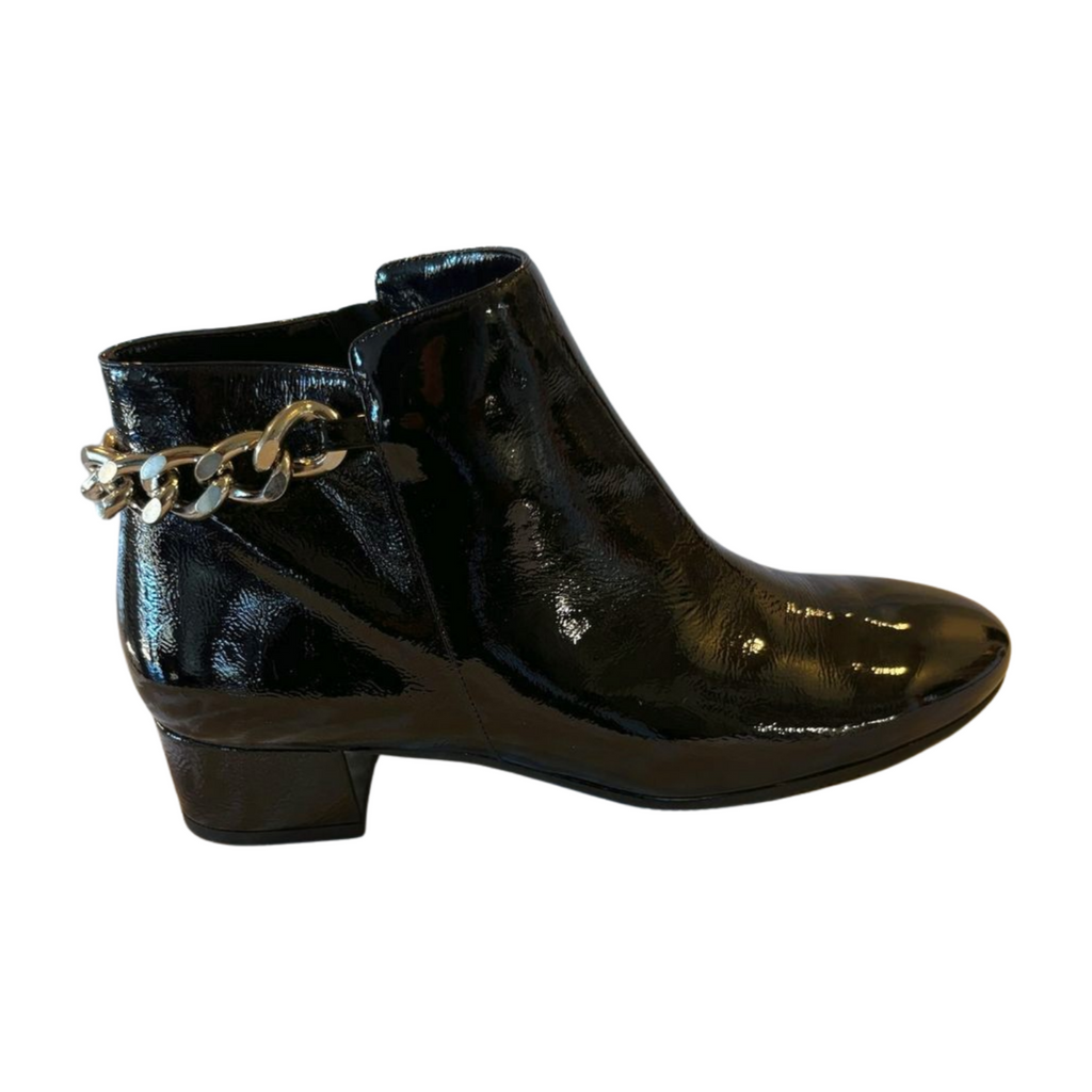 Cristina Elle Black Patent Leather Chain Ankle Boots - Size 8 - Made in Italy