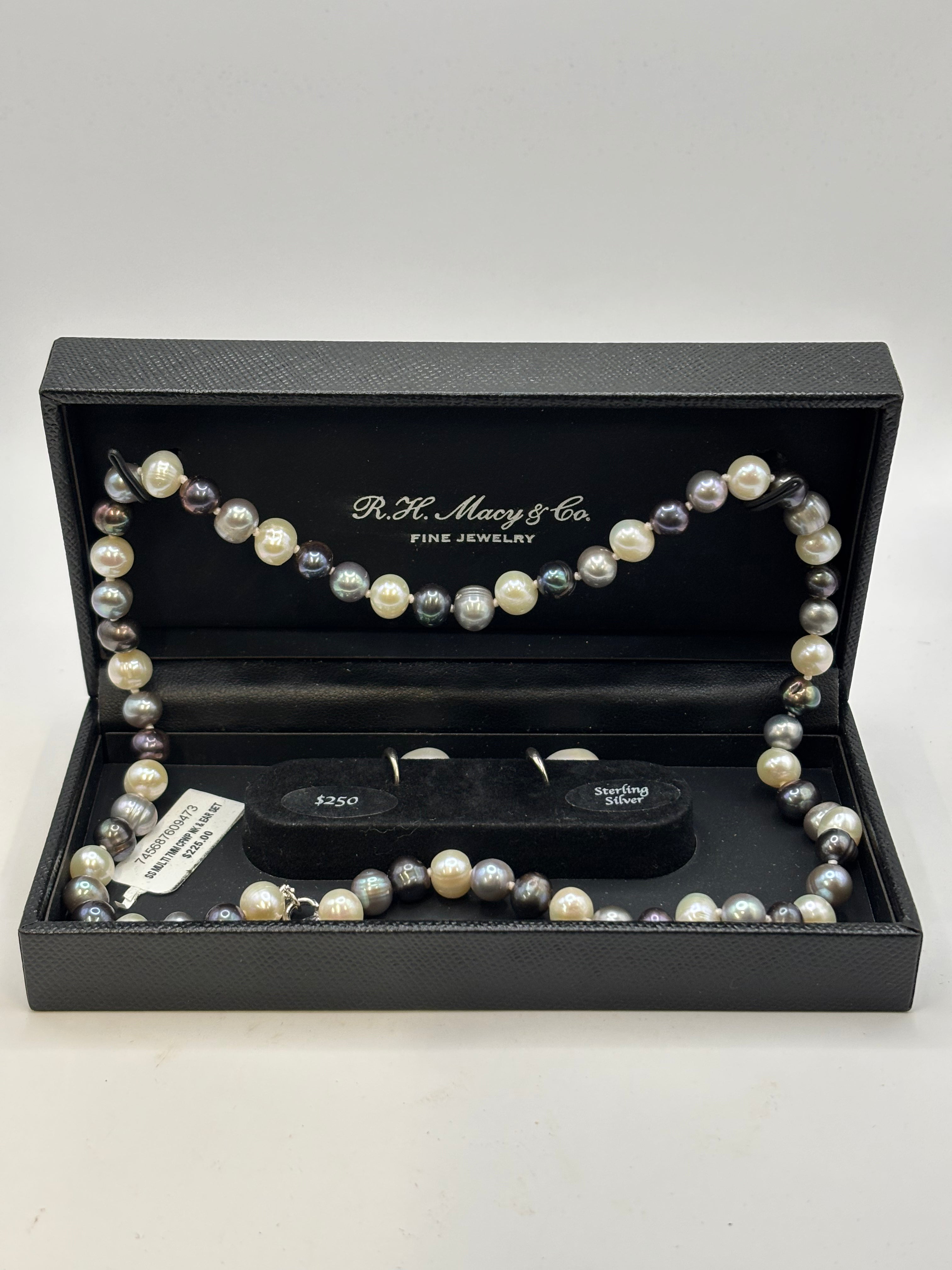 R.H. Macys Multicolor Cultured South Sea & Tahitian Pearl Necklace & Earring Set - New In Box