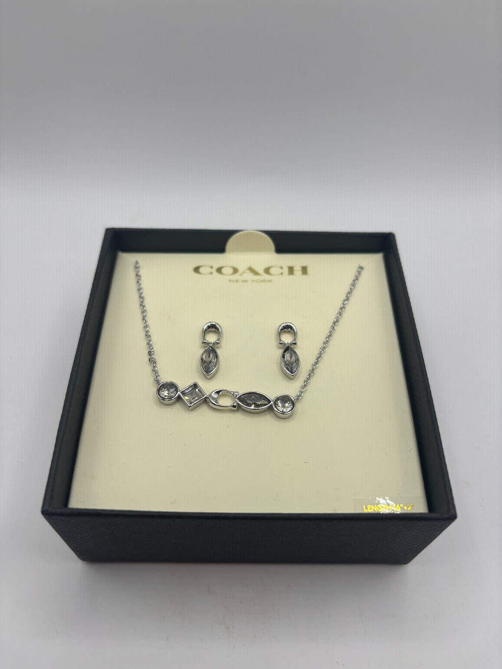 Coach New York Gemstone Necklace & Earring Set - Silver Tone - New in Box