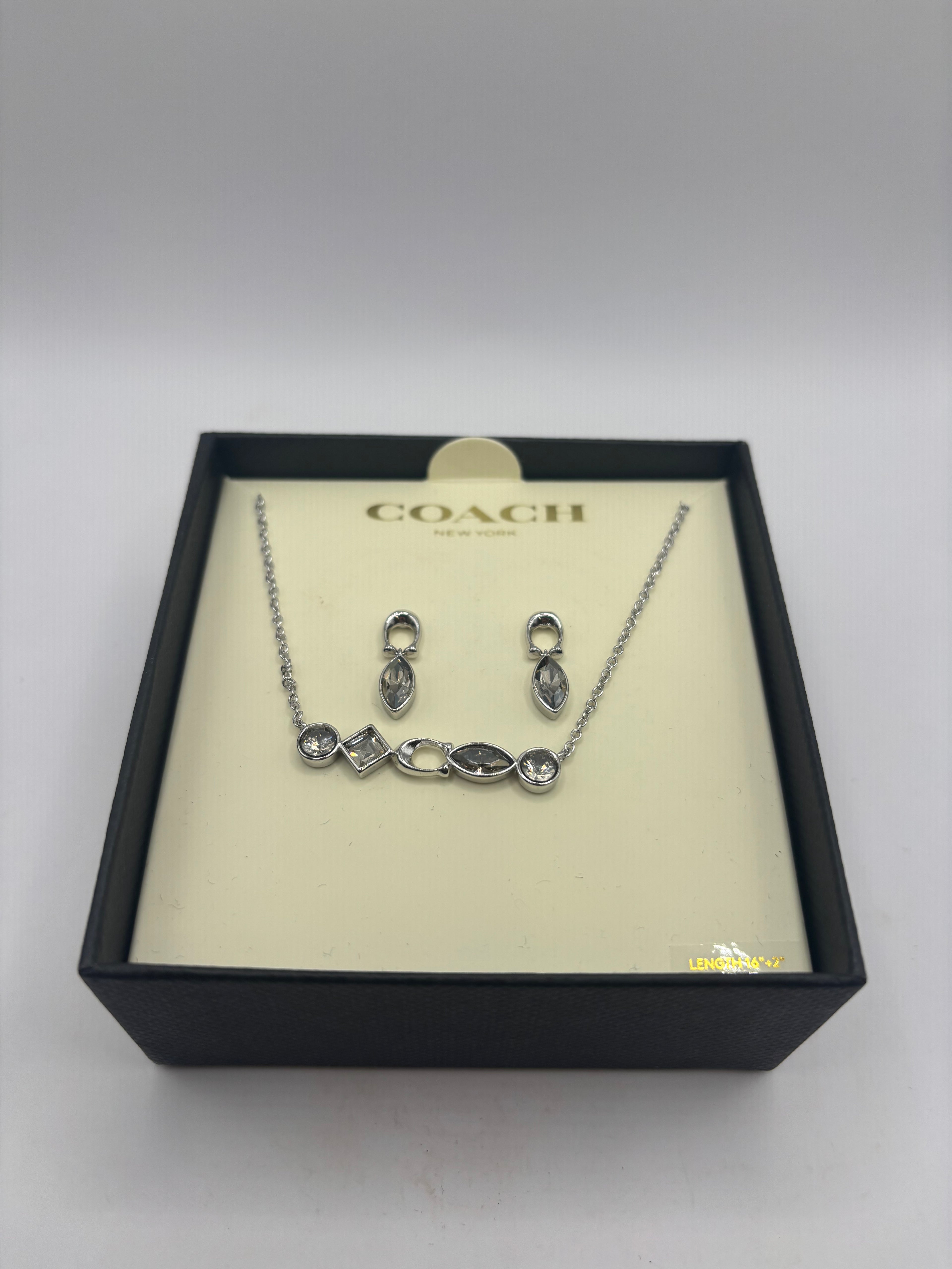 Coach New York Gemstone Necklace & Earring Set - Silver Tone - New in Box
