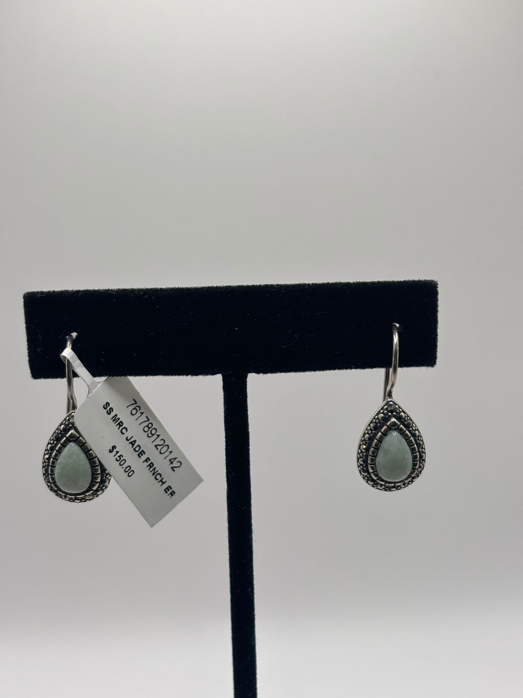 Macys Jade & Marcasite Teardrop Earrings in Sterling Silver - NWT