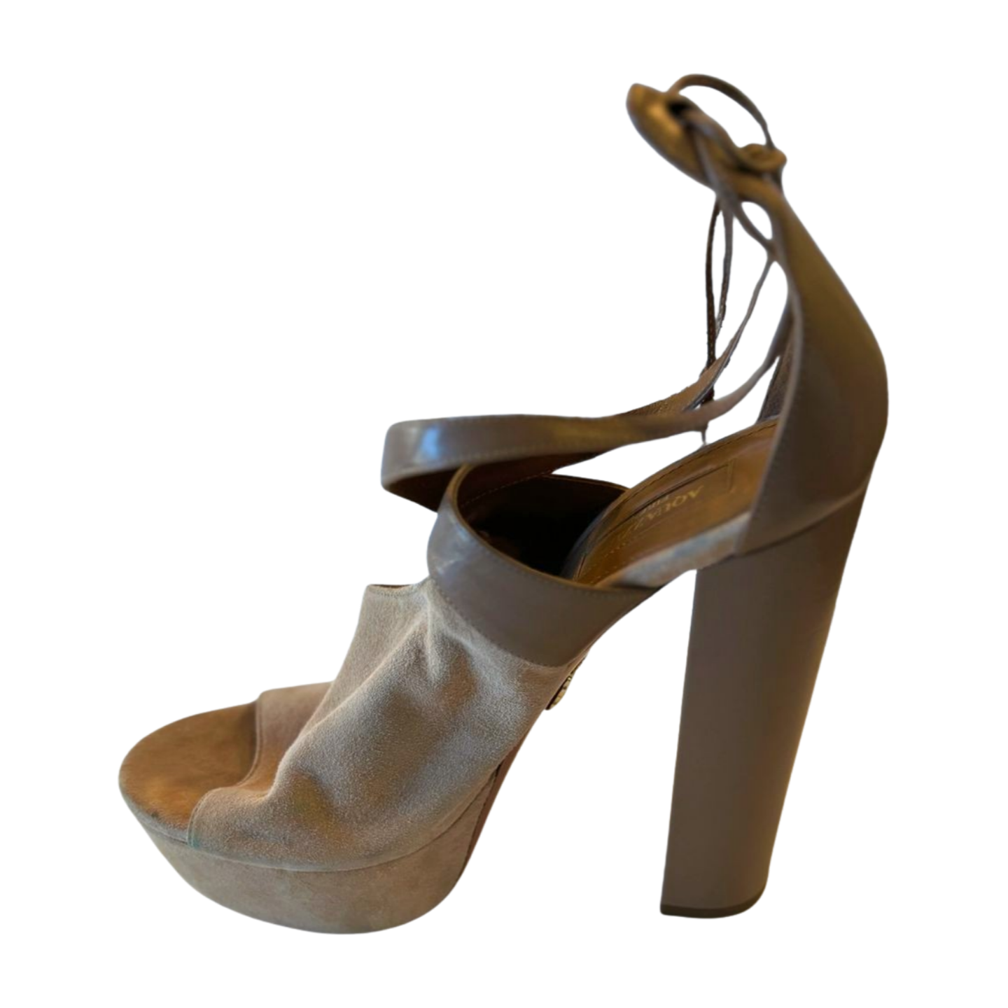 Aquazzura Nude Suede Platform Heels - 6" Chunky Heel Size 9