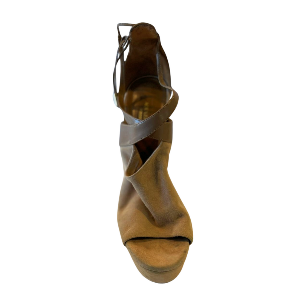 Aquazzura Nude Suede Platform Heels - 6" Chunky Heel Size 9