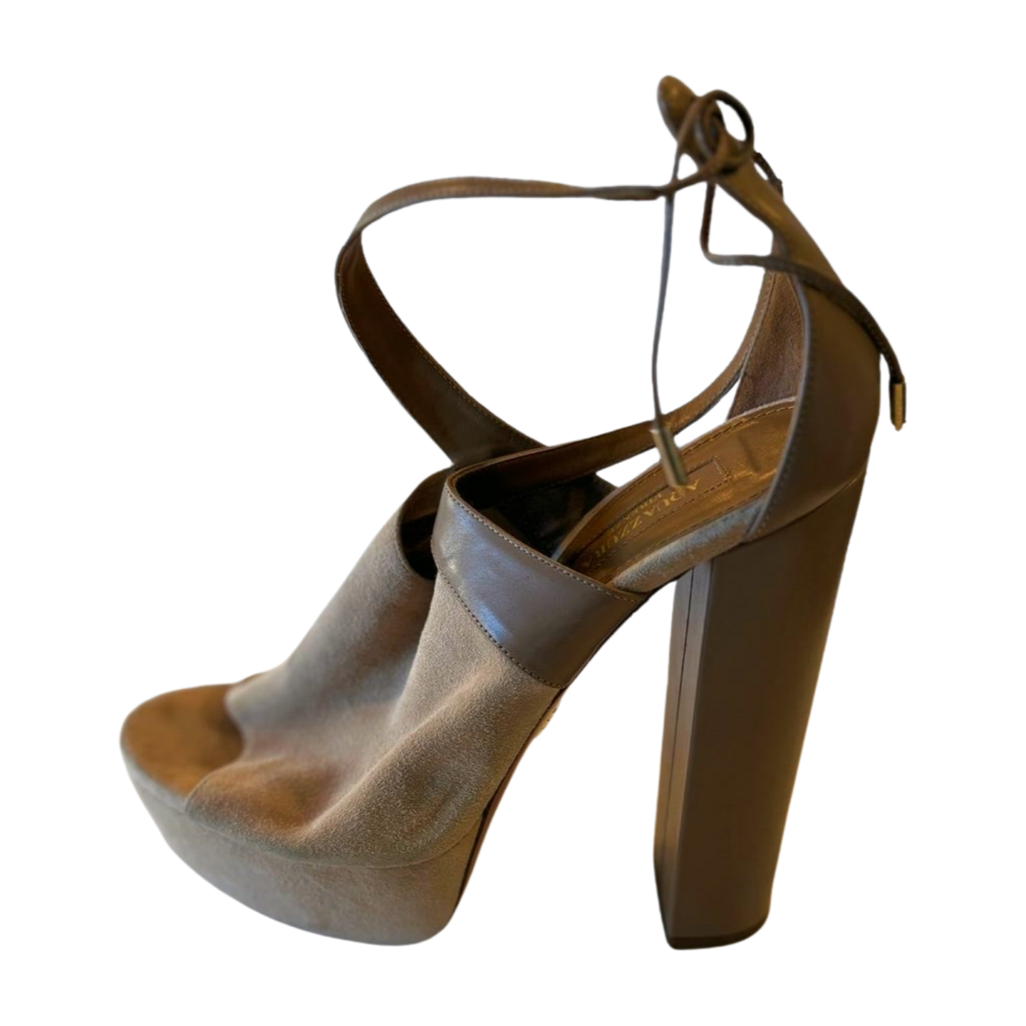 Aquazzura Nude Suede Platform Heels - 6" Chunky Heel Size 9