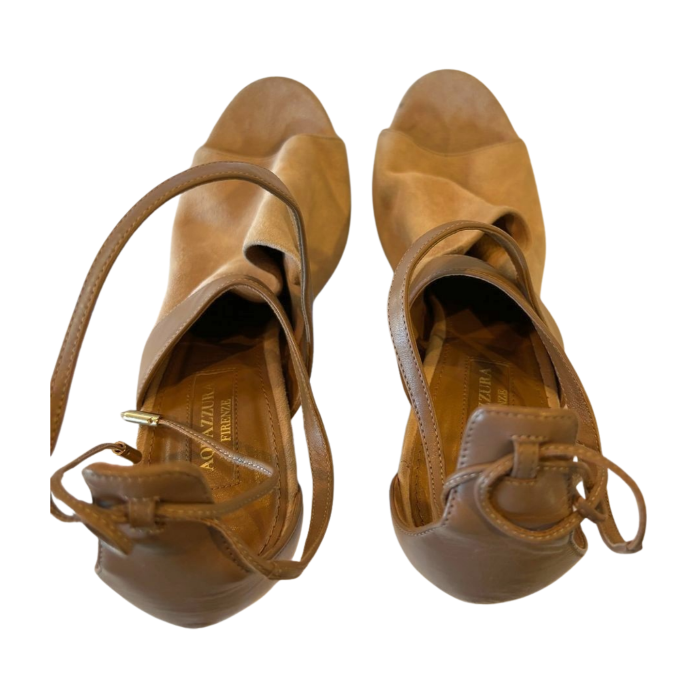 Aquazzura Nude Suede Platform Heels - 6" Chunky Heel Size 9