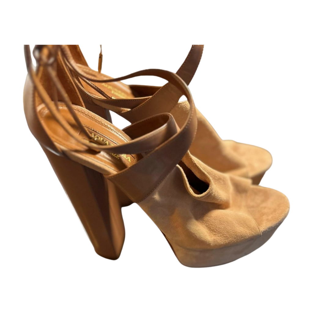 Aquazzura Nude Suede Platform Heels - 6" Chunky Heel Size 9