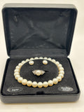 R.H. Macys Fine Jewelry Pearl Set - Bracelet Earrings & Ring - New in Box