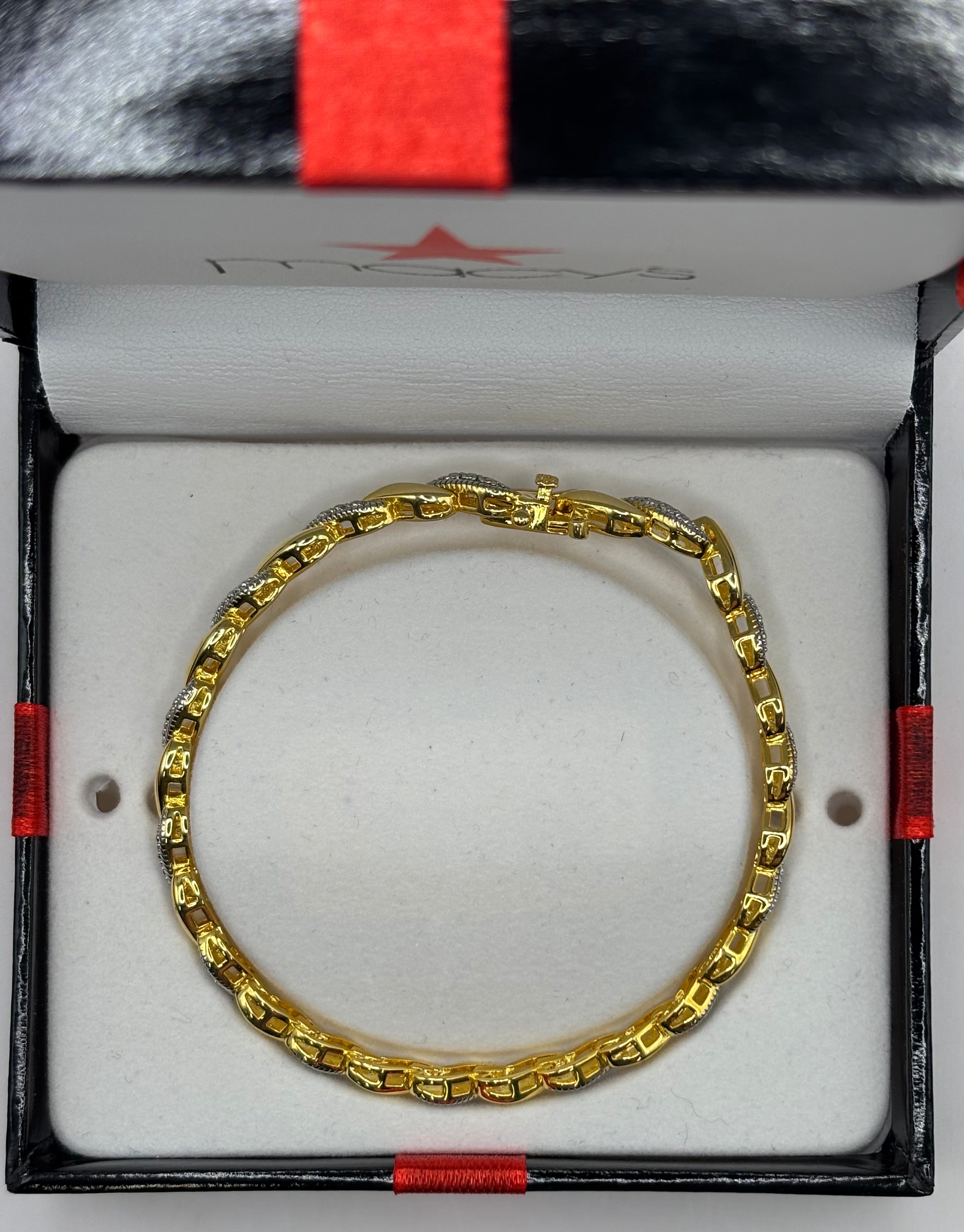 Macys Diamond Accent San Marco Link Bracelet in 18k Gold-Plate & Silver-Plate