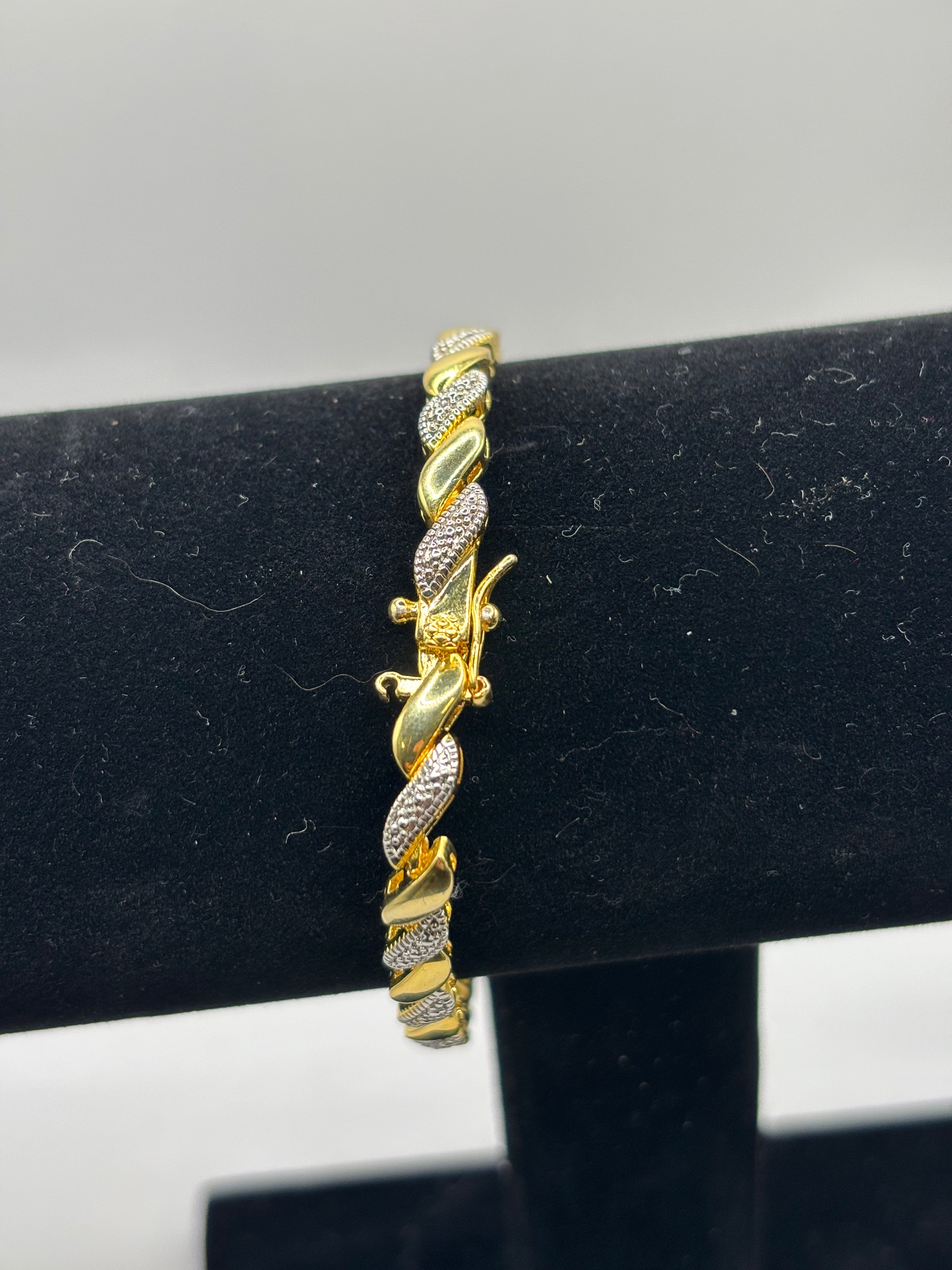 Macys Diamond Accent San Marco Link Bracelet in 18k Gold-Plate & Silver-Plate