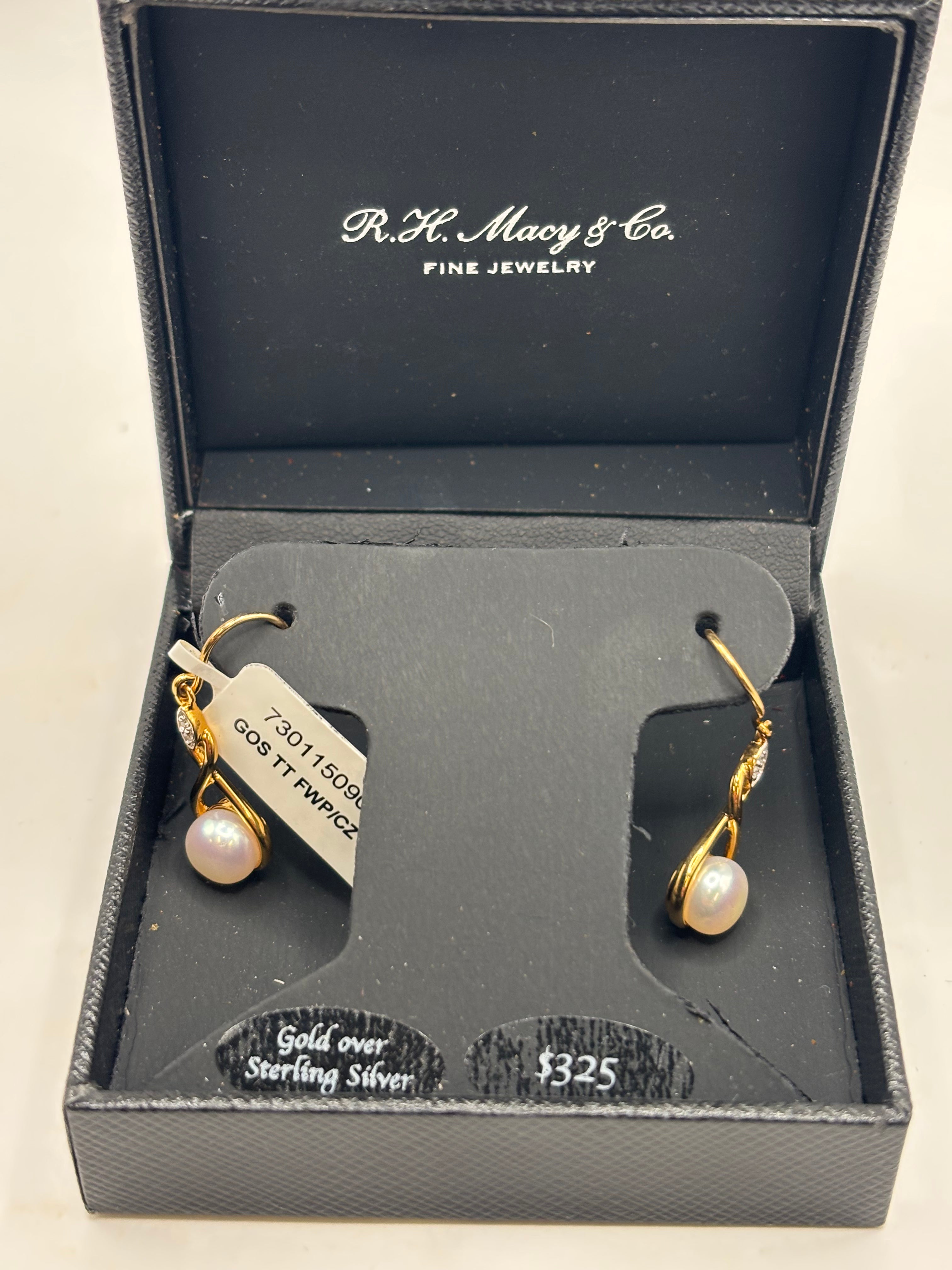 Gold Tone Infinity Dangle Earrings Lot Faux Pearl Drop New With Tags