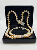 Macys Pink Cultured Pearl Necklace Earring Set Crystal Accent Sterling NWT