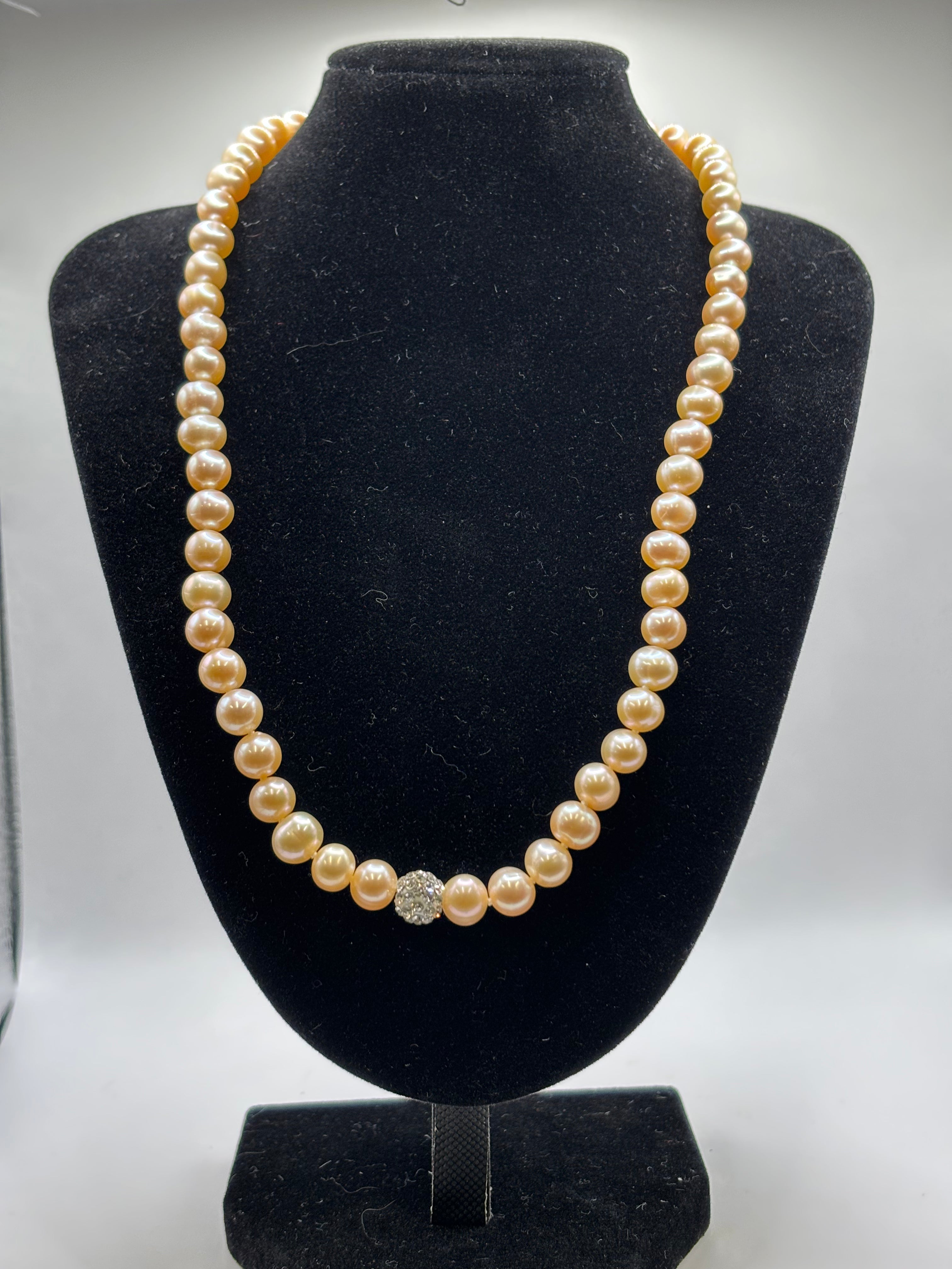 Macys Pink Cultured Pearl Necklace Earring Set Crystal Accent Sterling NWT