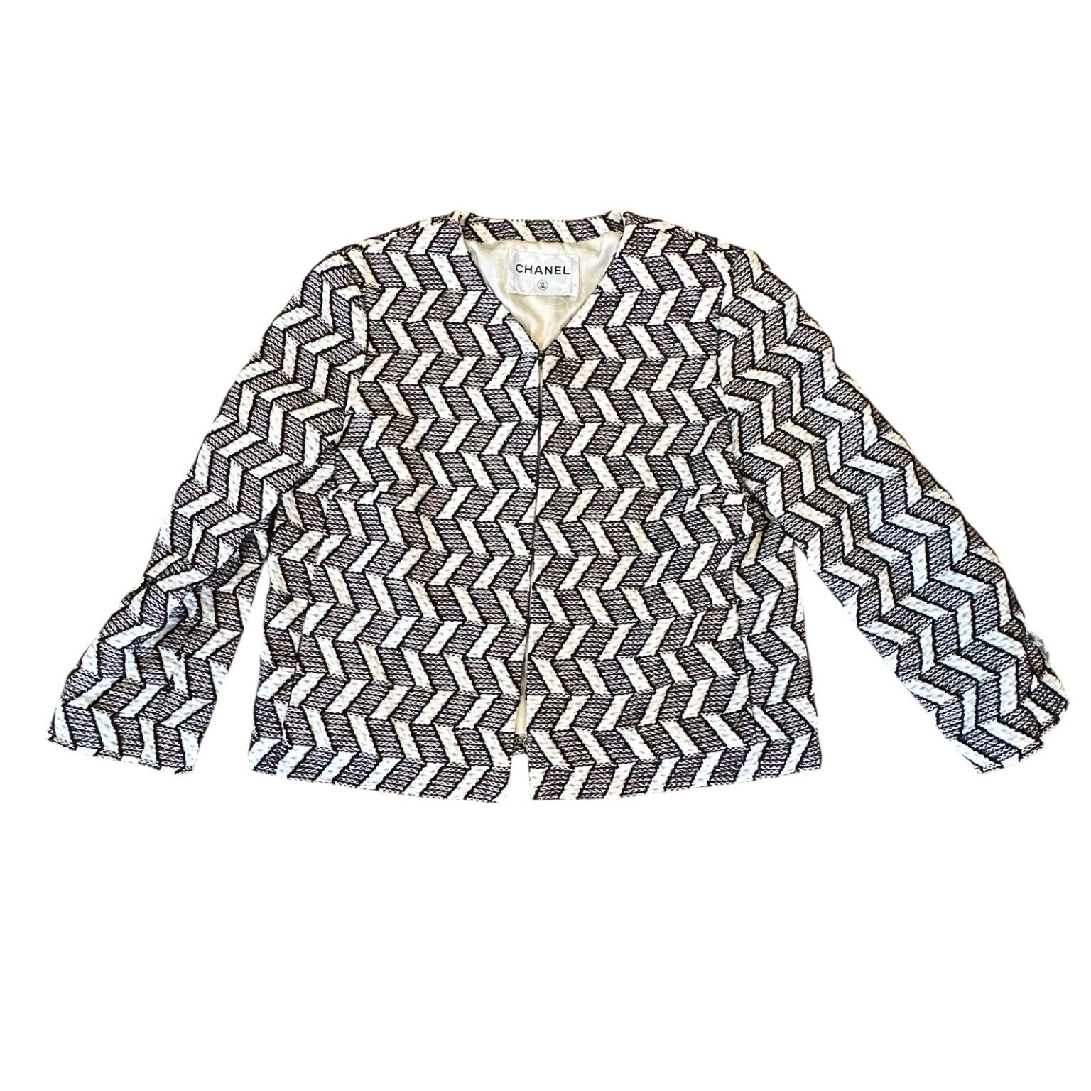 Chanel Black & White Geometric Tweed Evening Jacket