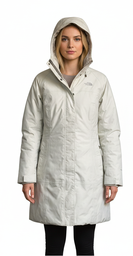Beige winter coat on a white background