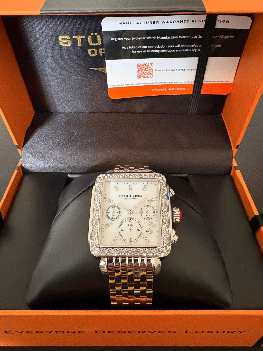 Stuhrling Womens Bezel Chronograph Watch with Mother of Pearl Dial