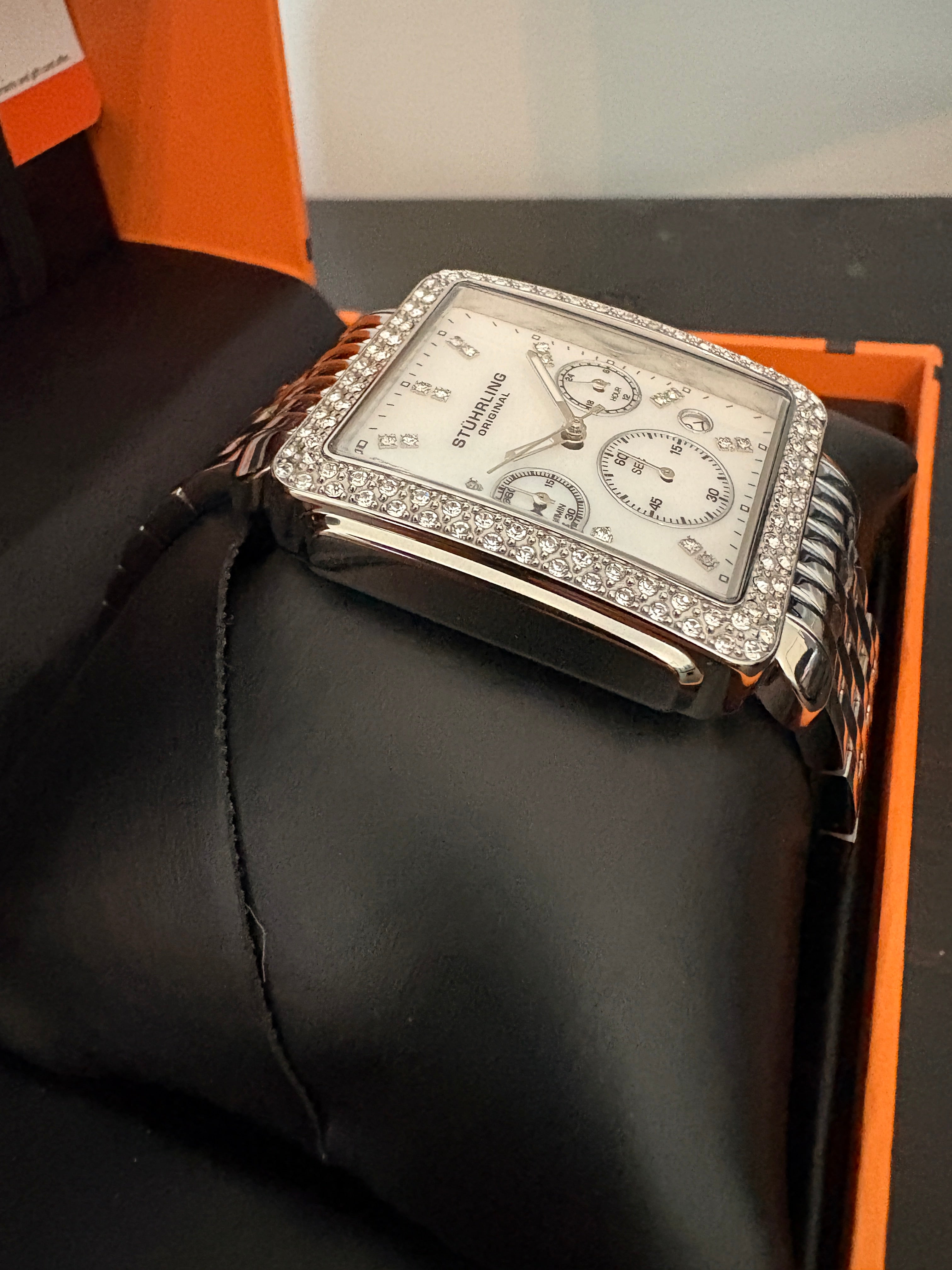 Stuhrling Womens Bezel Chronograph Watch with Mother of Pearl Dial