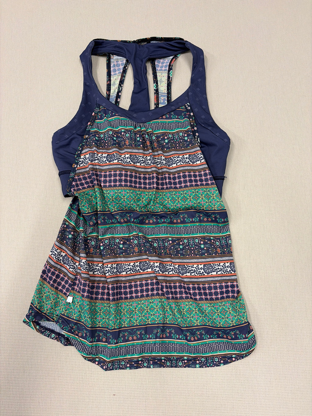 Shebeest Navy Boho Print Racerback Athletic Tank Top - Size Small