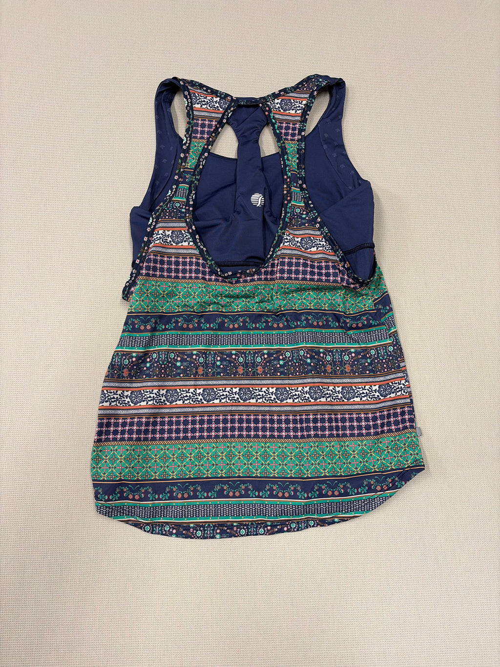 Shebeest Navy Boho Print Racerback Athletic Tank Top - Size Small