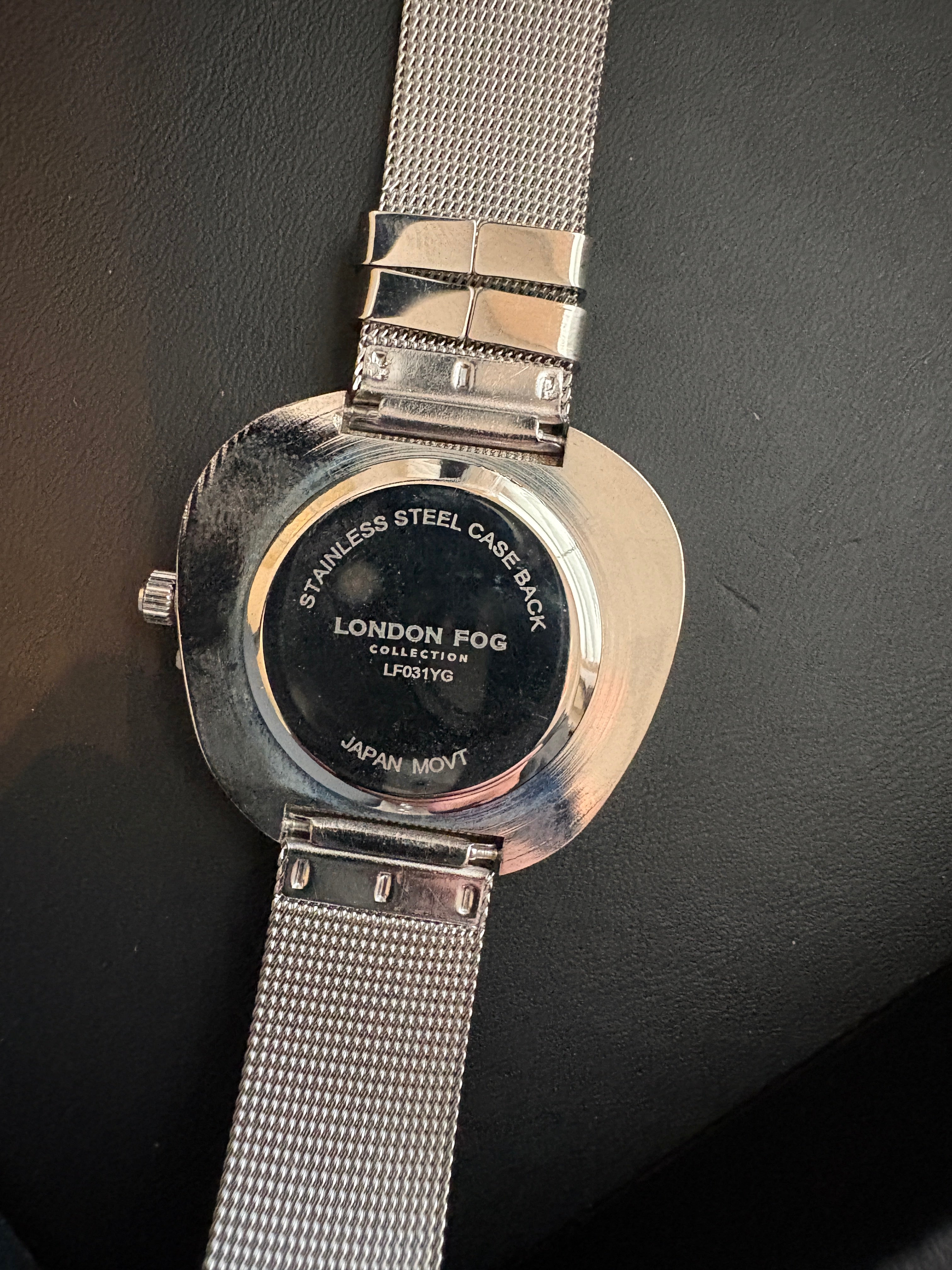 London Fog Collection LF031YG Women Silver Mesh Strap White Dial Watch New Box