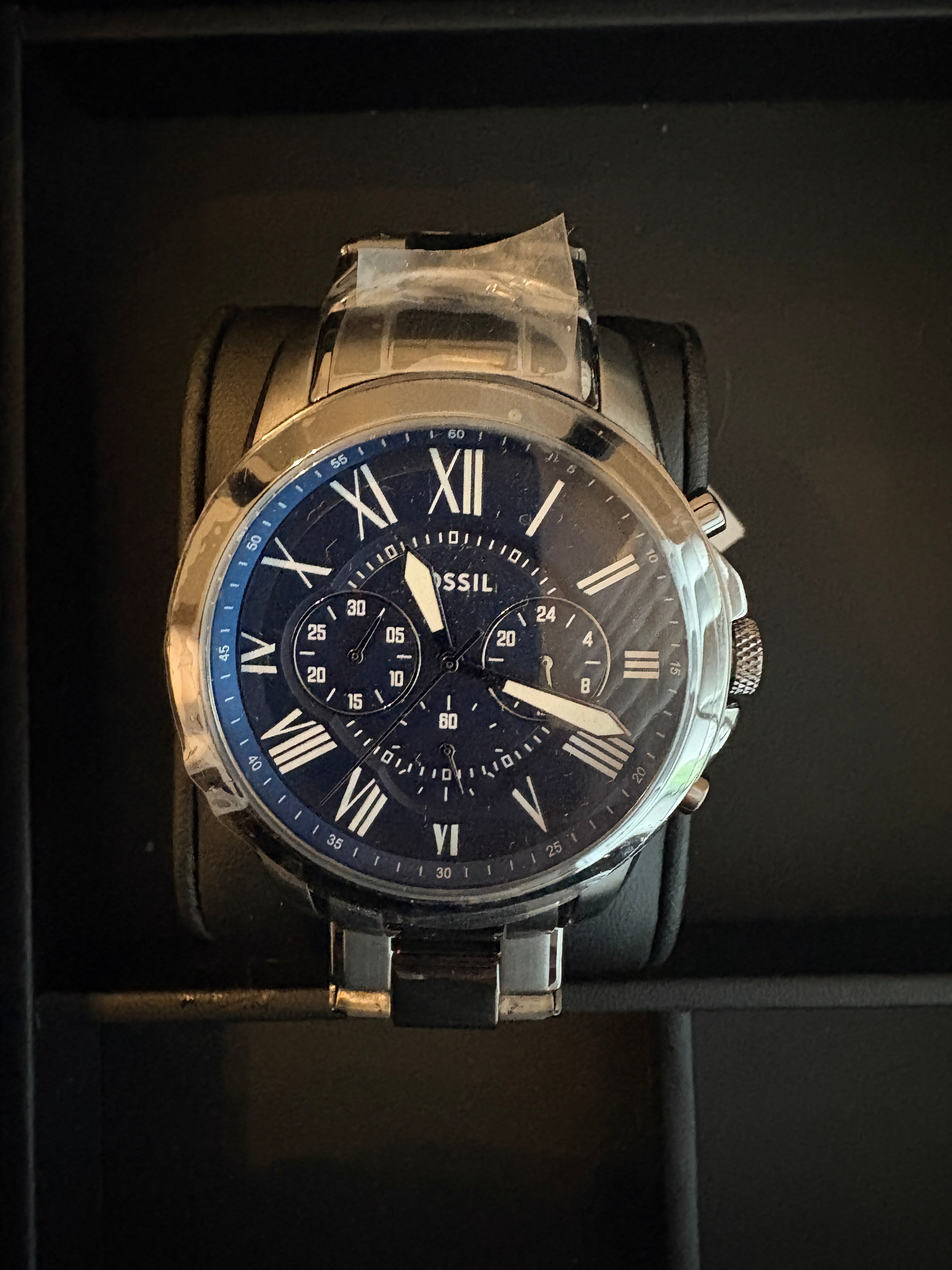 Fossil Grant Chronograph FS6133 Mens Blue Dial Gunmetal SS Watch NWT