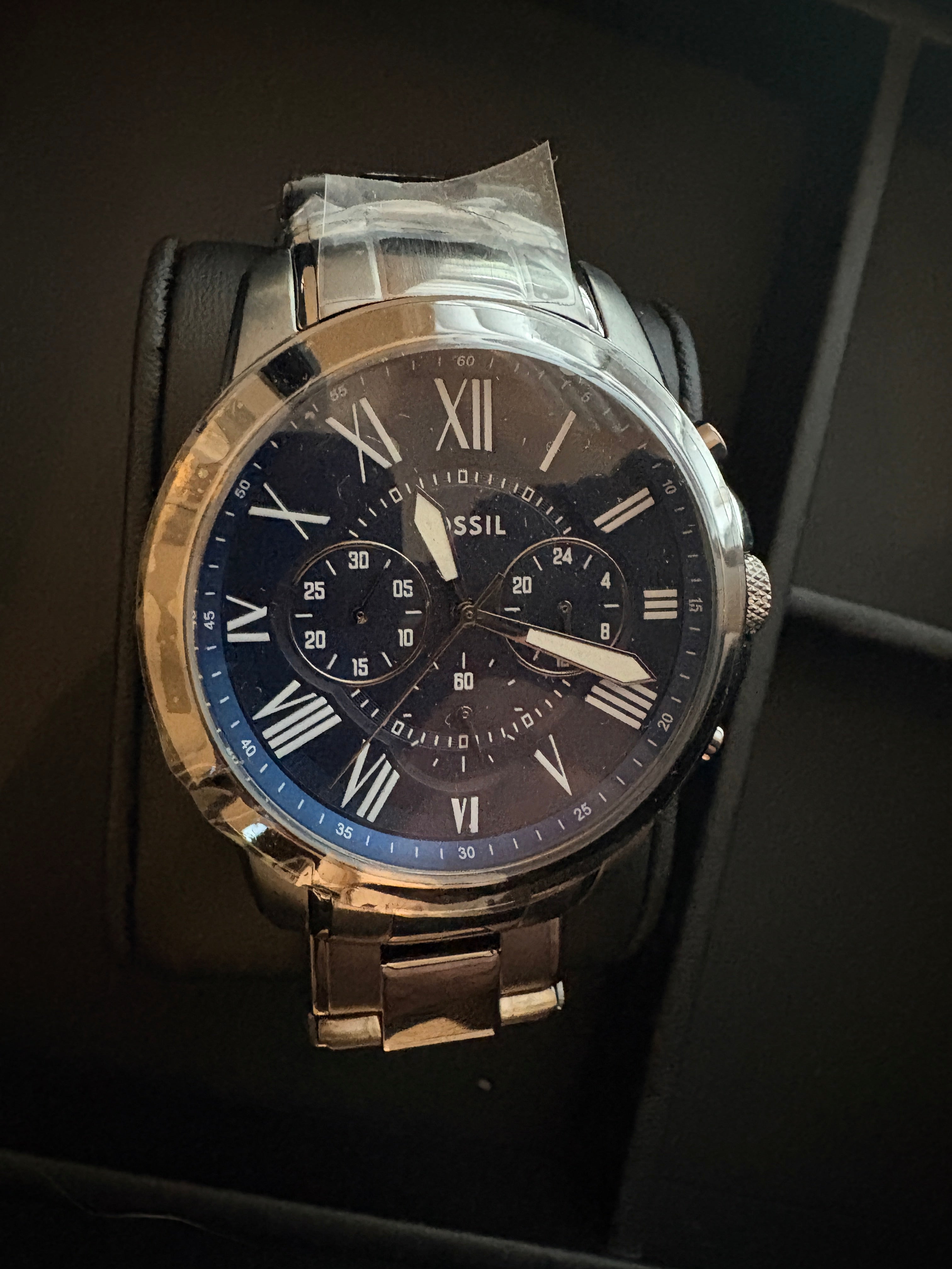 Fossil Grant Chronograph FS6133 Mens Blue Dial Gunmetal SS Watch NWT
