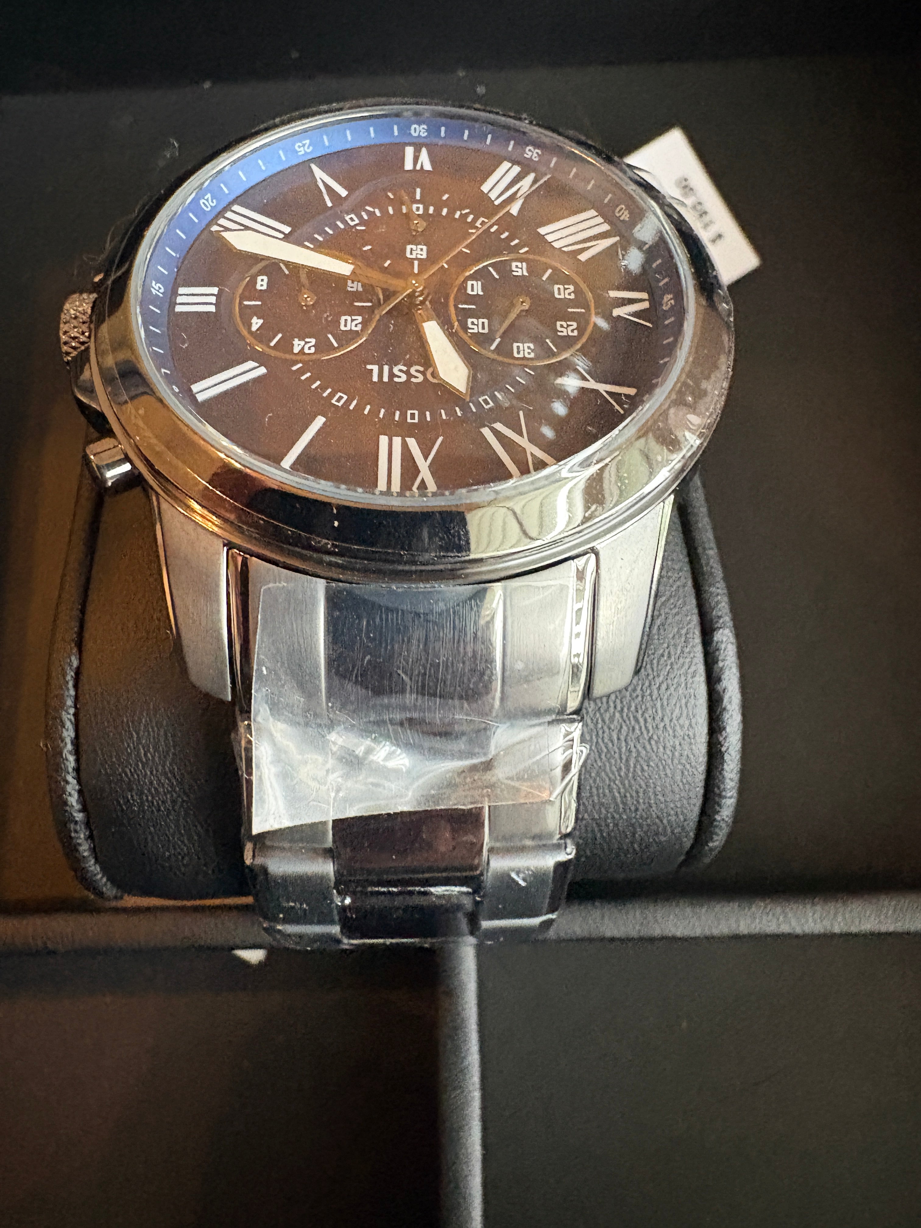 Fossil Grant Chronograph FS6133 Mens Blue Dial Gunmetal SS Watch NWT