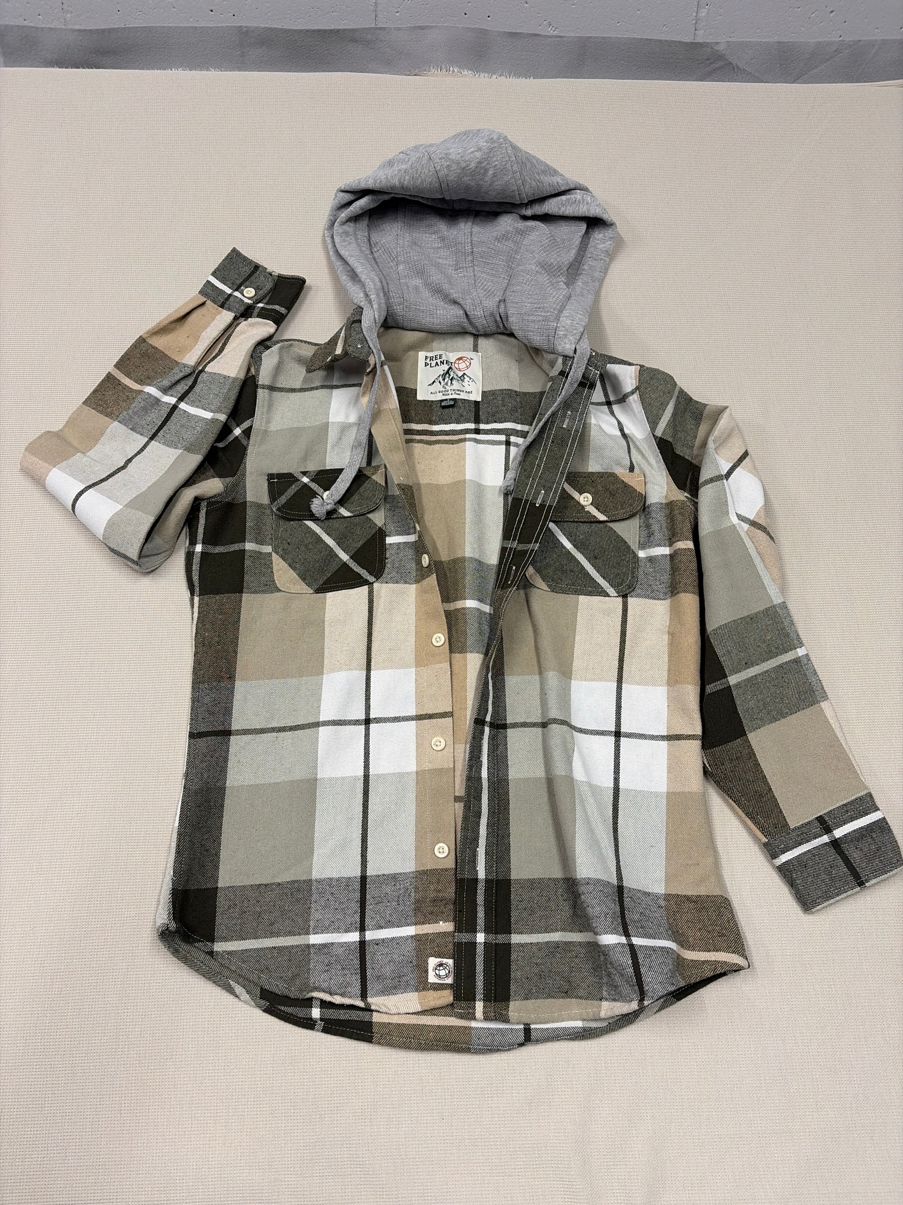 Free Planet Plaid Flannel Hooded Shirt Jacket - Size S - New