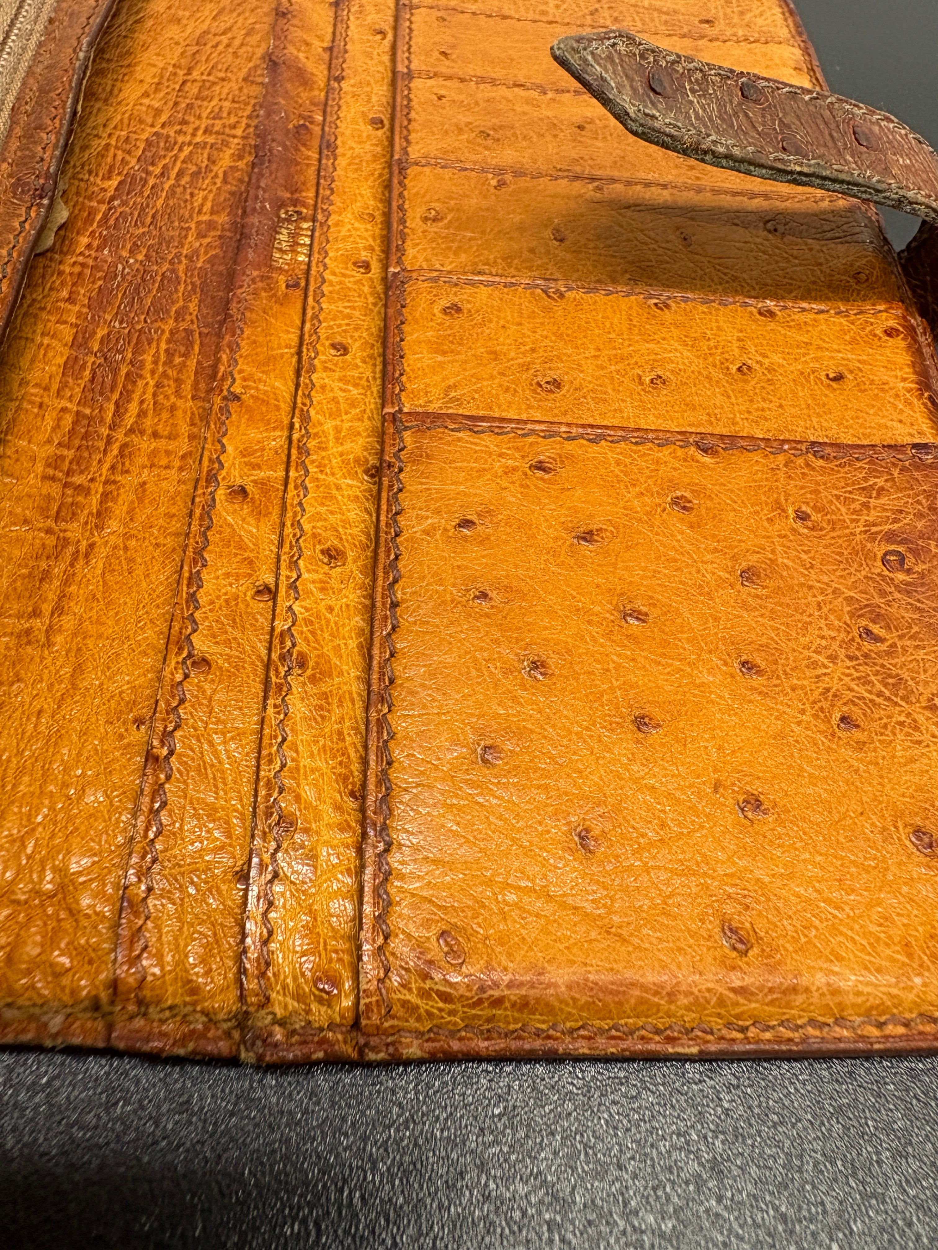 Hermes Bearn Wallet Ostrich Leather Cognac Gold H Clasp Bifold Gold