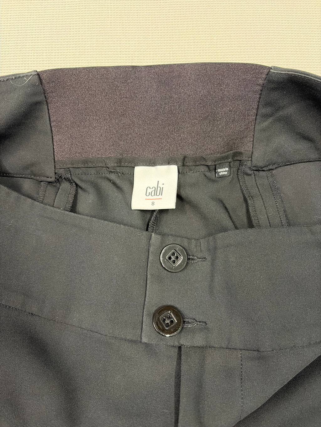 CAbi Black Straight Leg Trousers Size 8 Button Closure