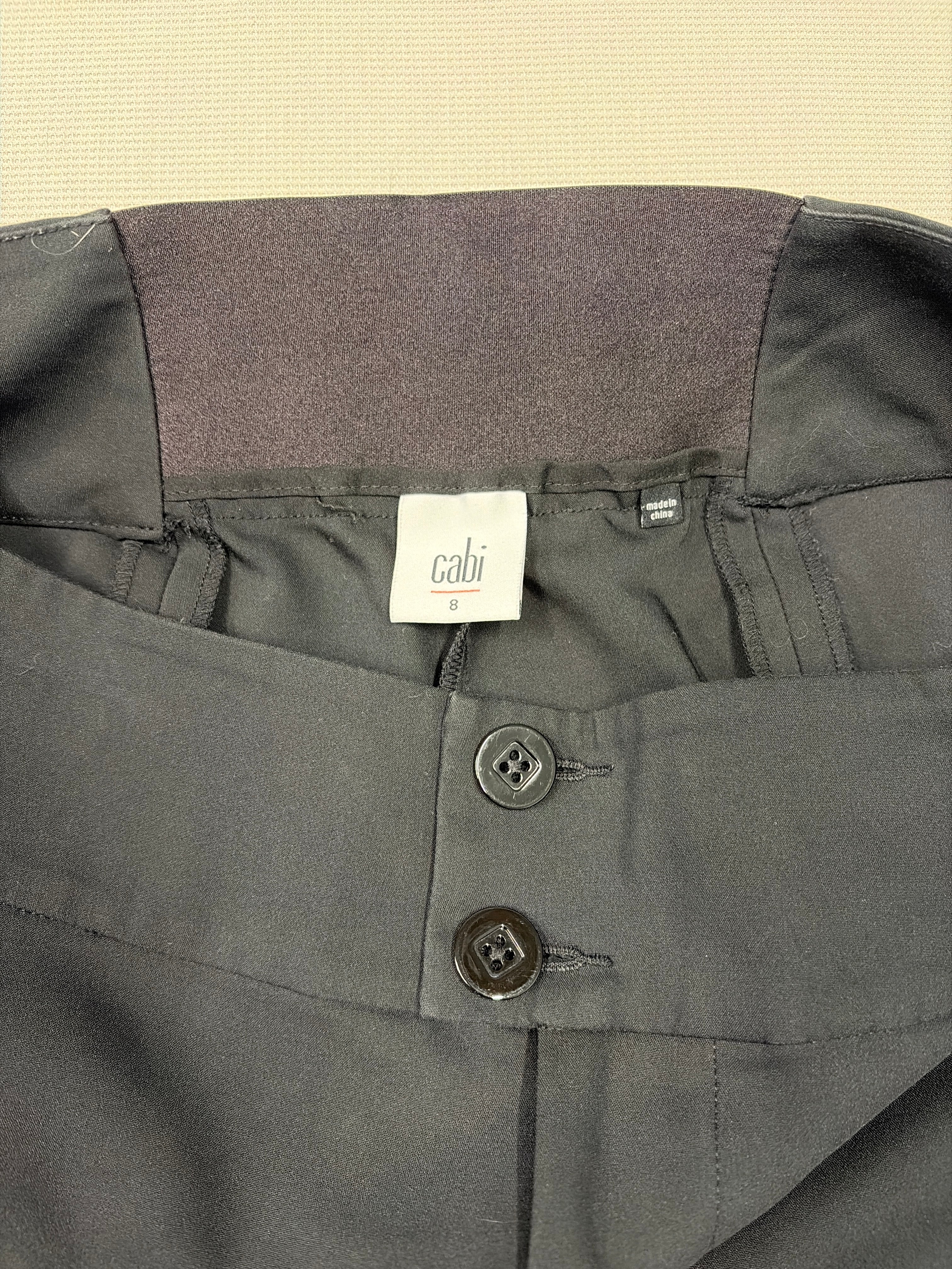 CAbi Black Straight Leg Trousers Size 8 Button Closure