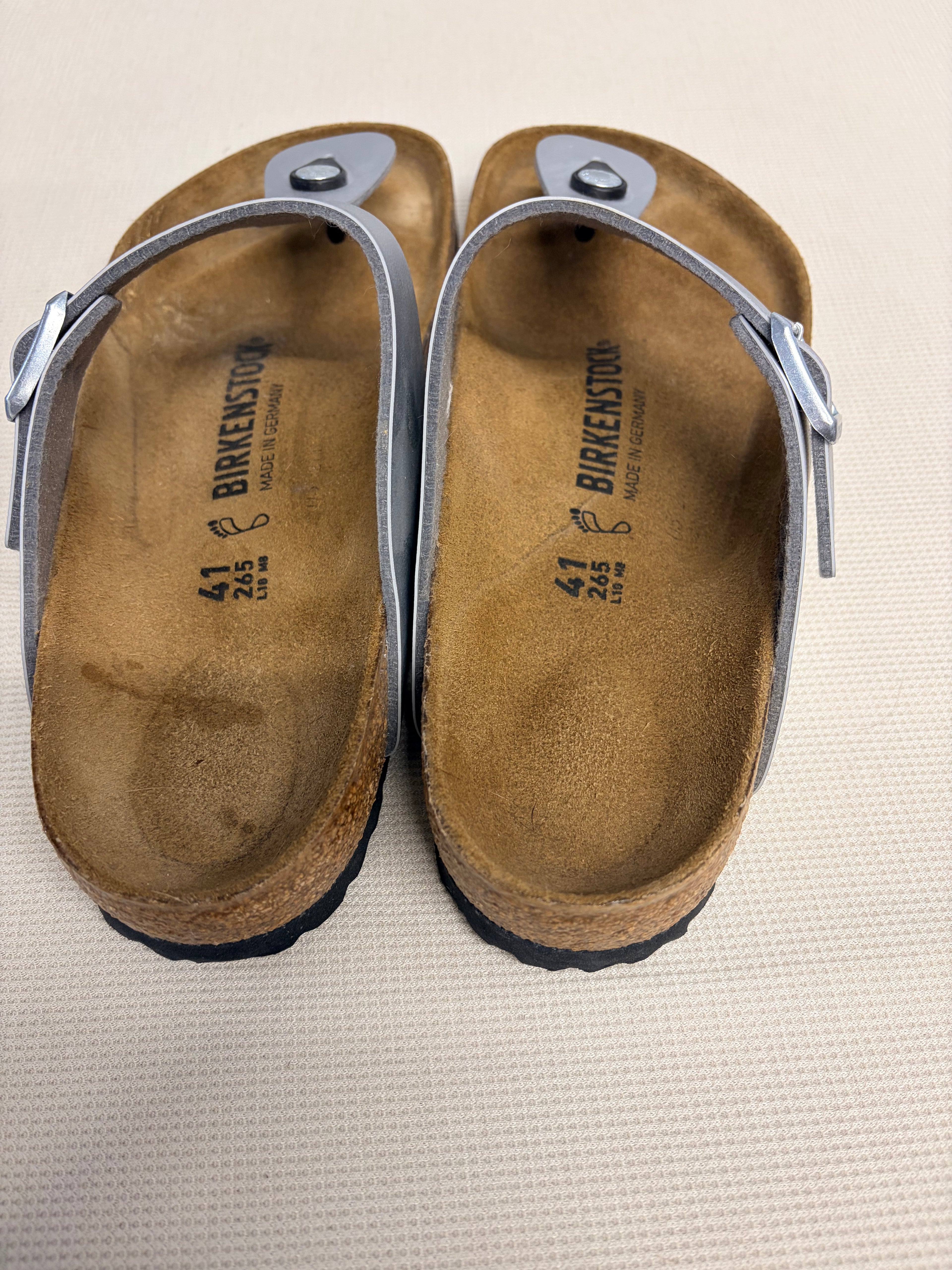 Birkenstock Gizeh Silver Metallic Thong Sandals Size 41