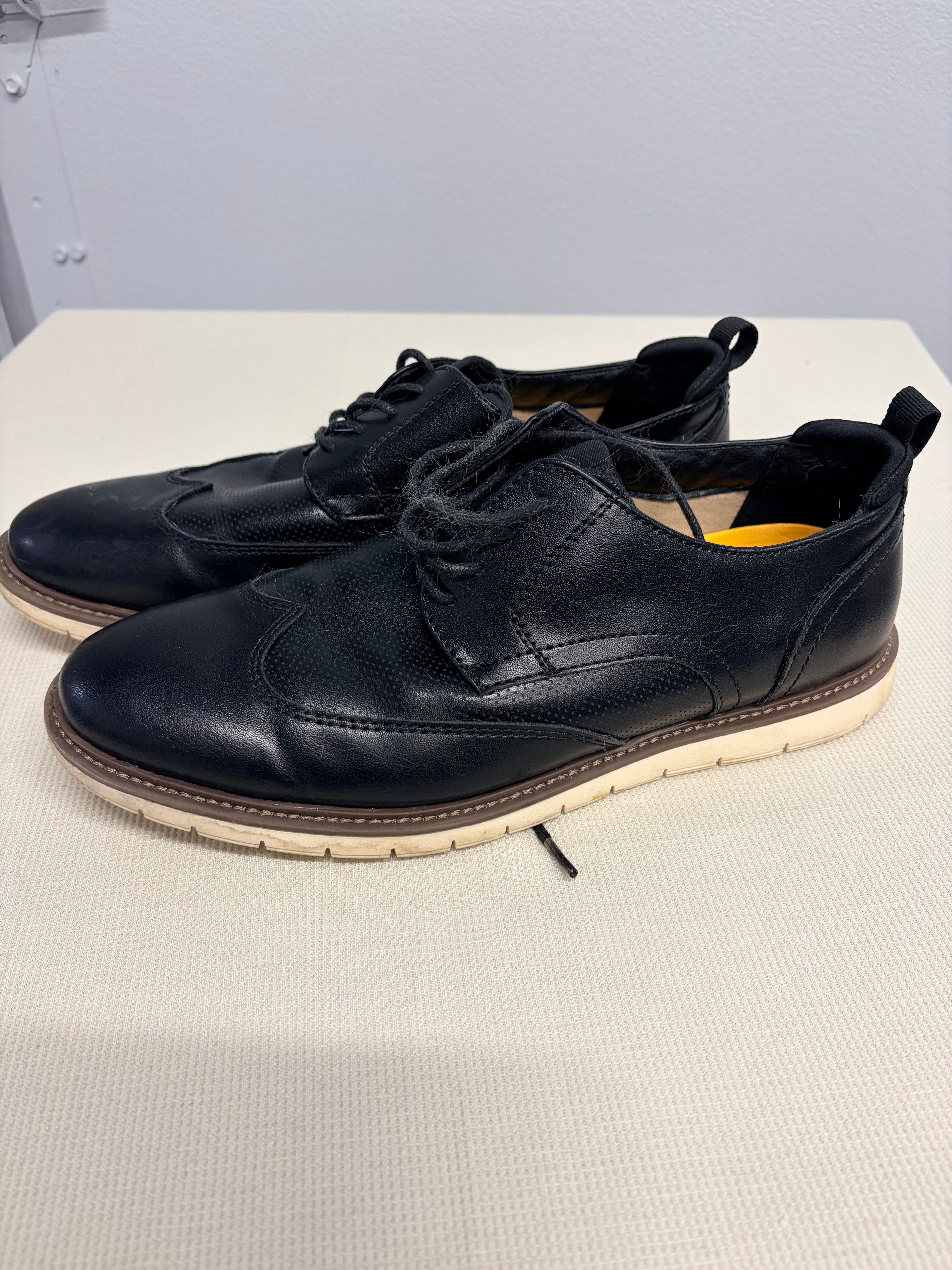 Mix No. 6 Mens Black Leather Wingtip Brogue Sneakers White Sole - Size 9