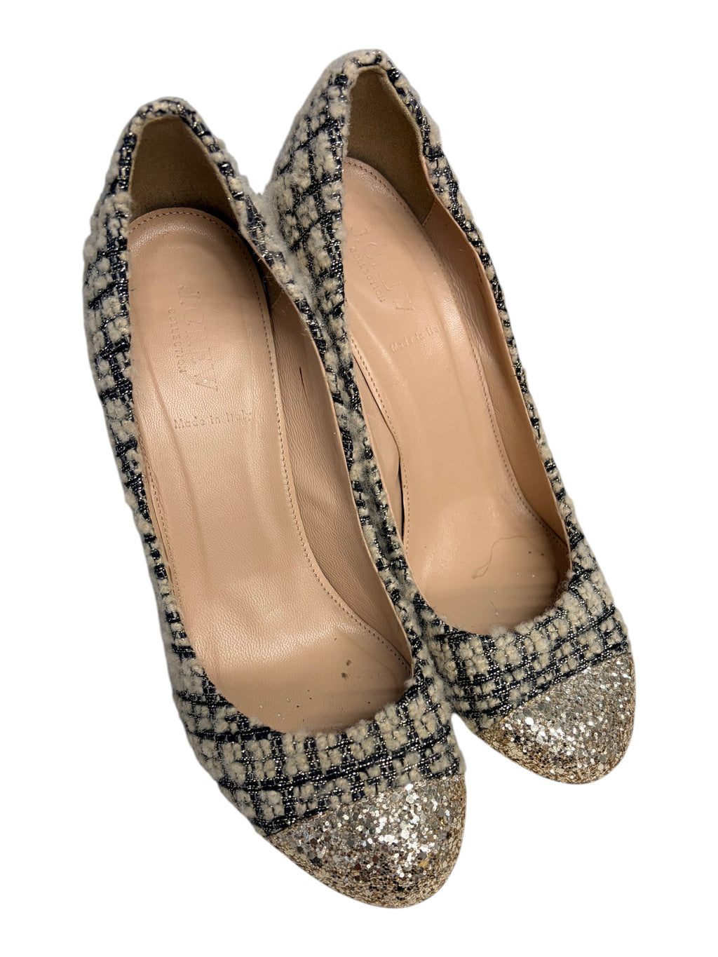 J.Crew Collection Tweed Pumps with Glitter Heel and Cap Toe - Size 10