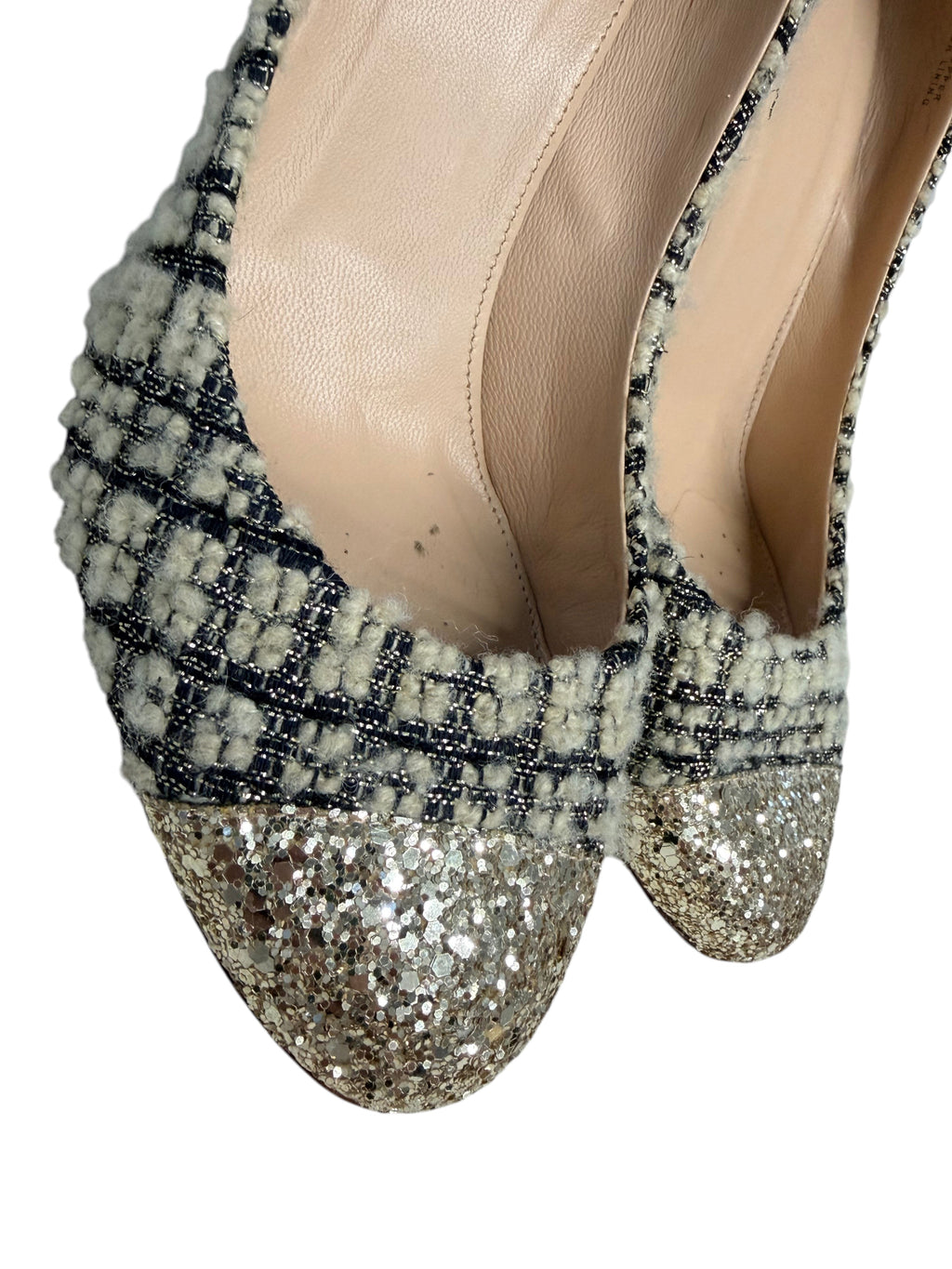 J.Crew Collection Tweed Pumps with Glitter Heel and Cap Toe - Size 10