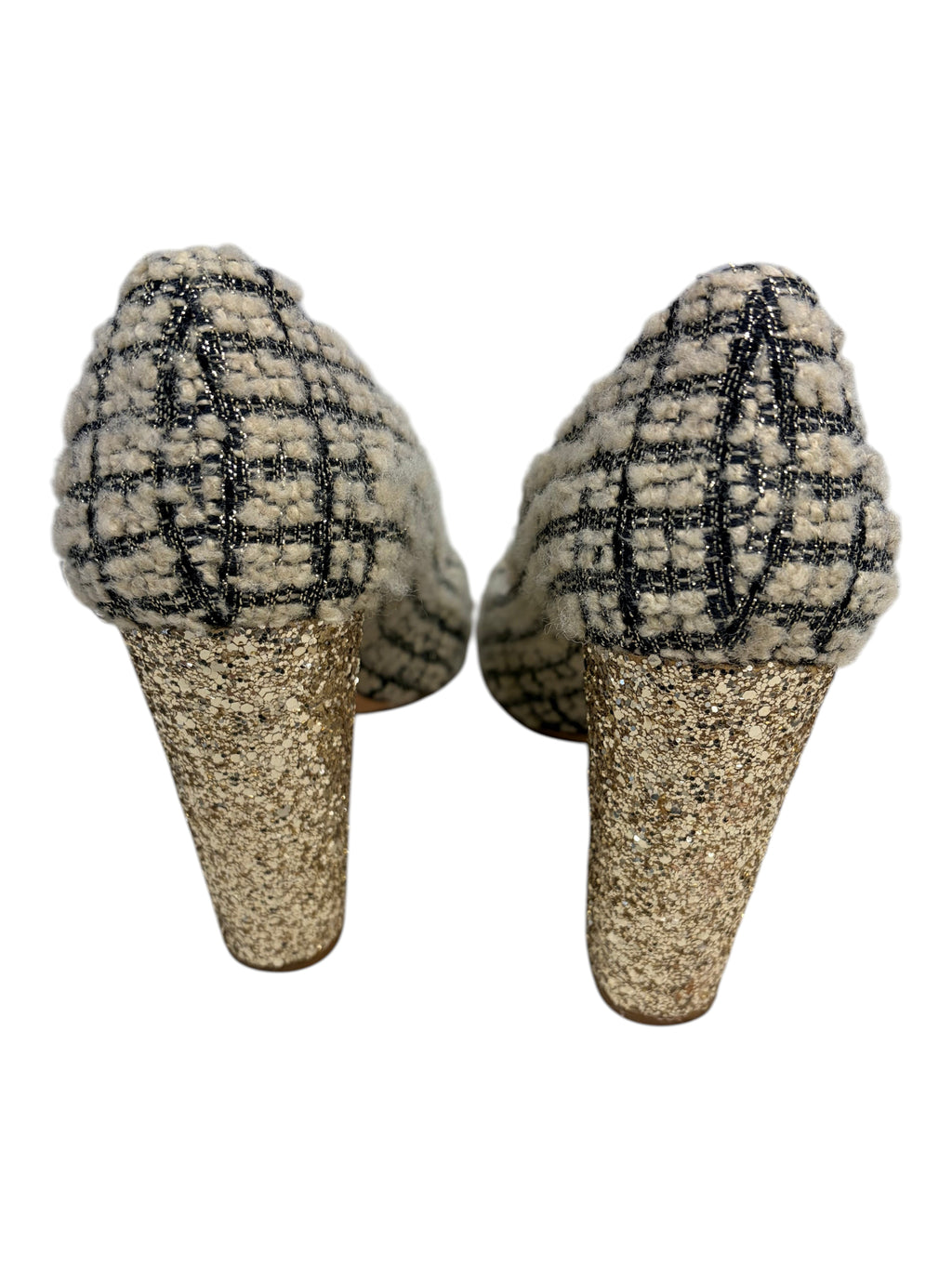 J.Crew Collection Tweed Pumps with Glitter Heel and Cap Toe - Size 10