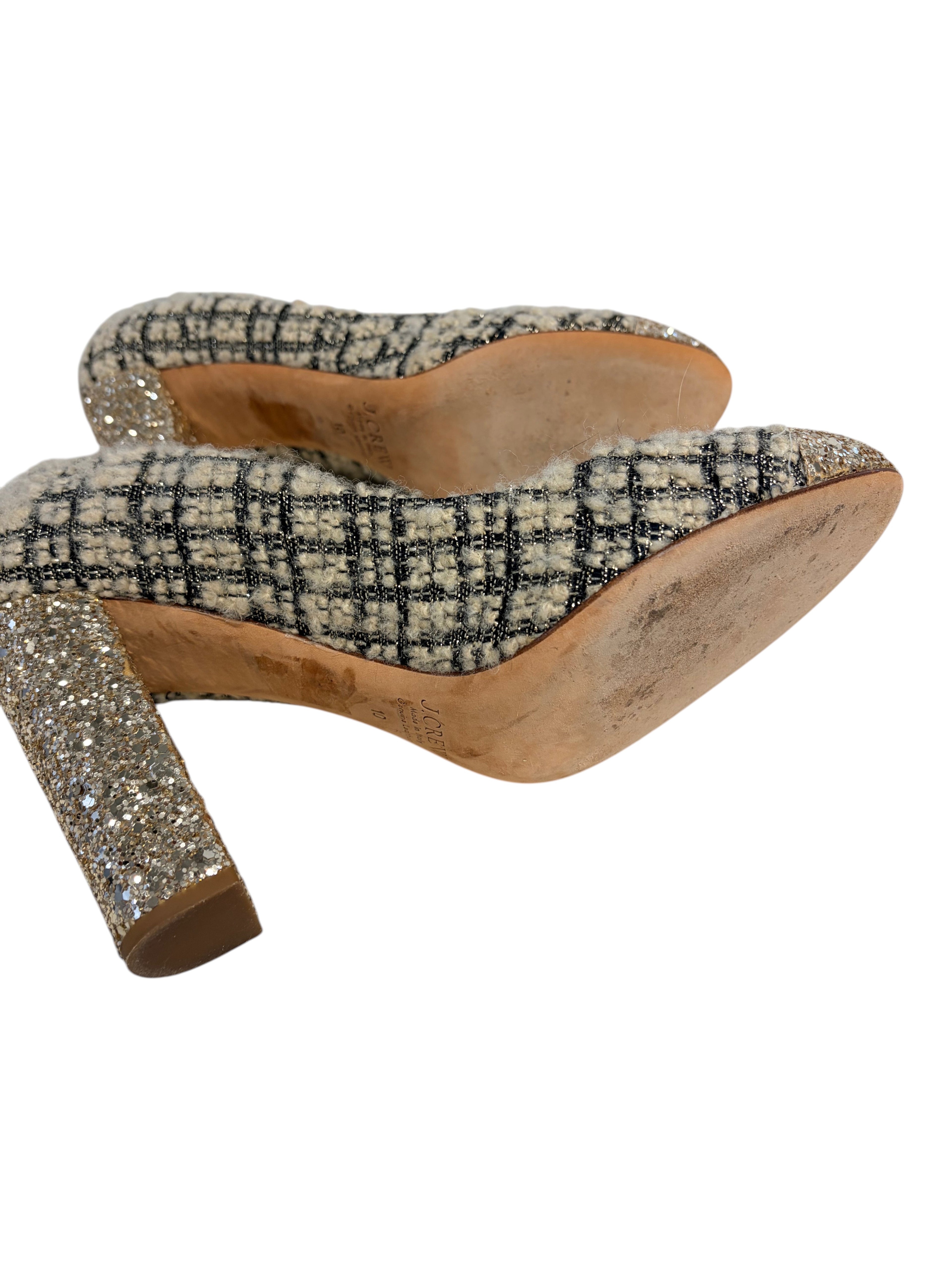 J.Crew Collection Tweed Pumps with Glitter Heel and Cap Toe - Size 10