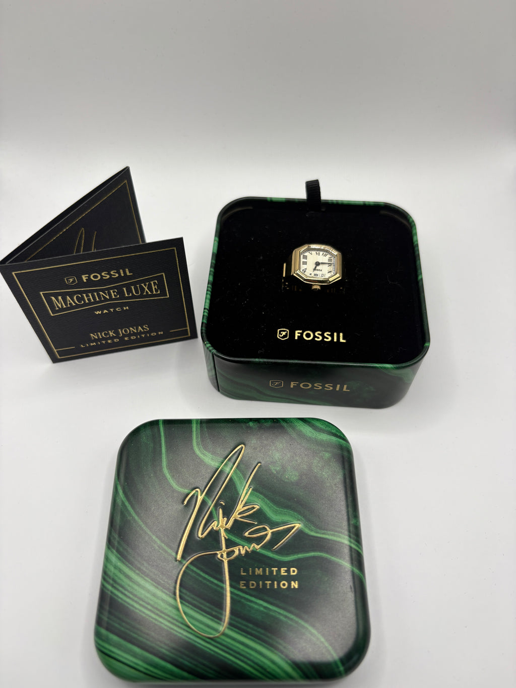 Fossil Nick Jonas Women Watch Octagonal Gold Guilloche Roman Numeral Tin Gold