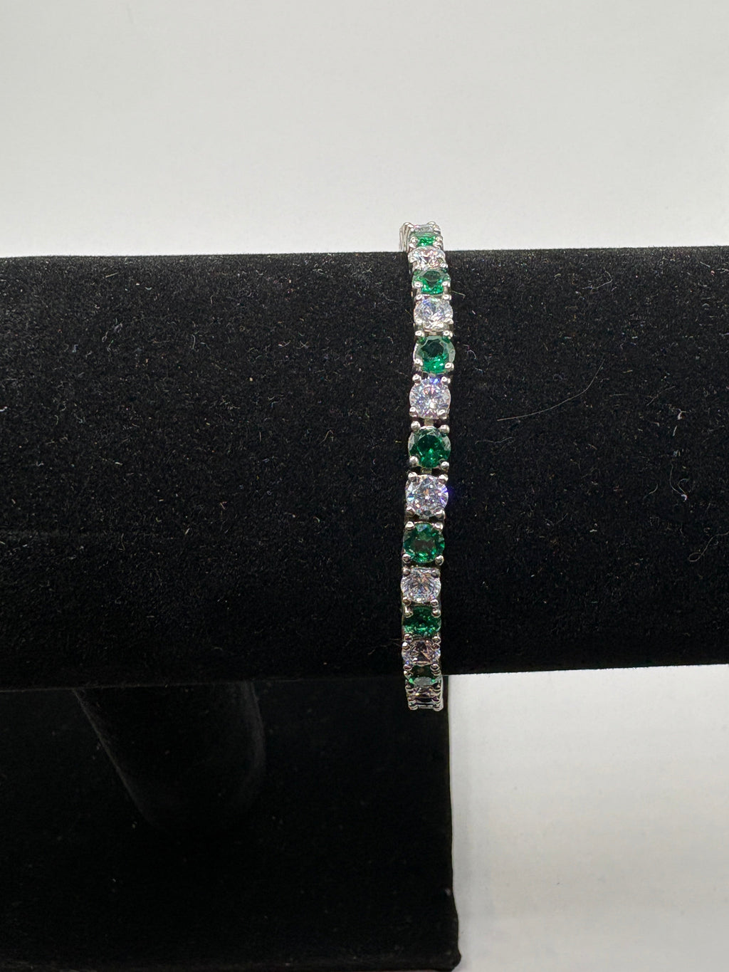 Lab-Grown Emerald and Cubic Zirconia Tennis Bracelet
