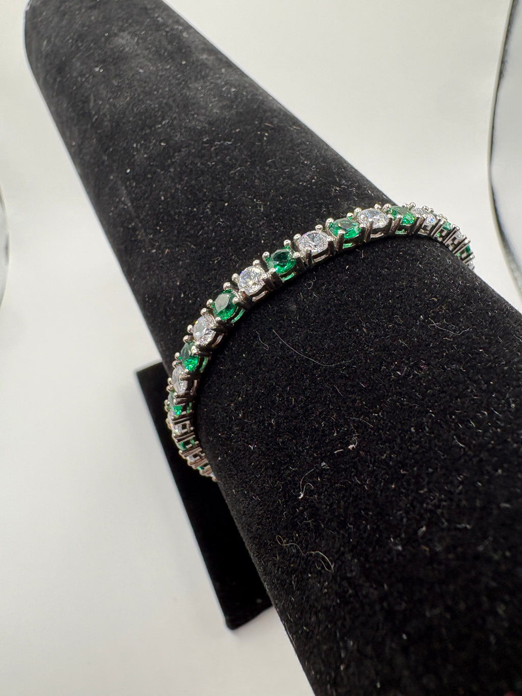Lab-Grown Emerald and Cubic Zirconia Tennis Bracelet